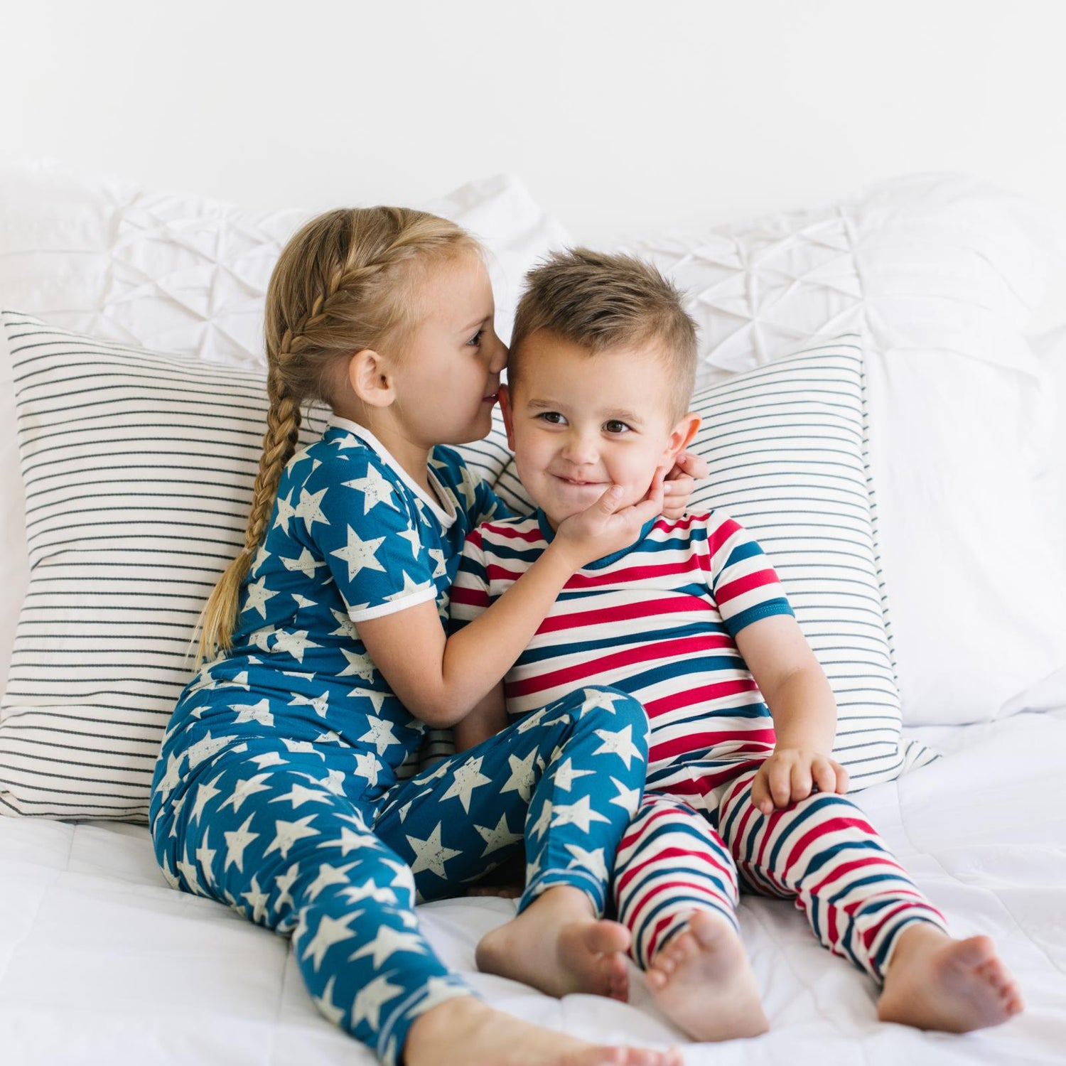 Print Short Sleeve Pajama Set in USA Stripe