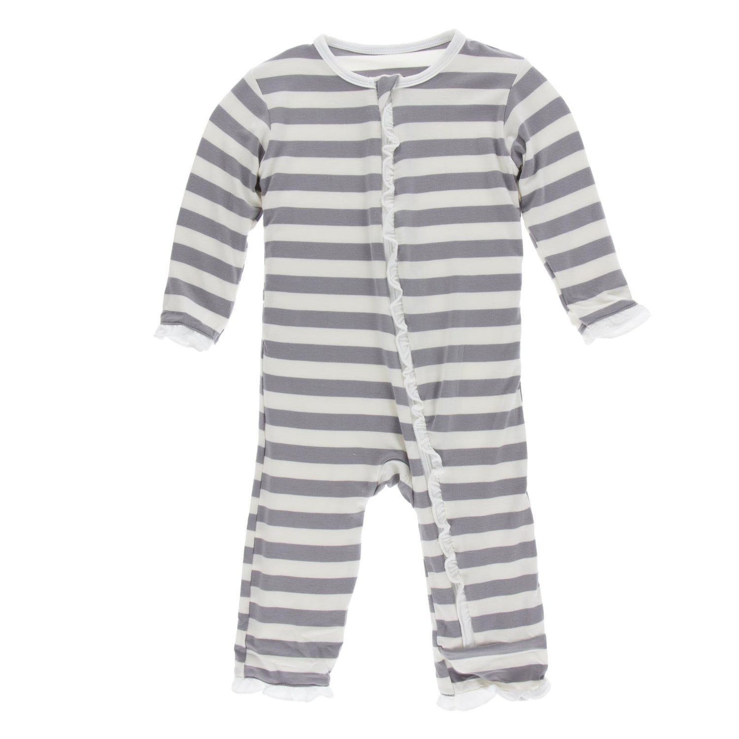 Print Classic Ruffle Coverall with Zipper in Feather Contrast Stripe