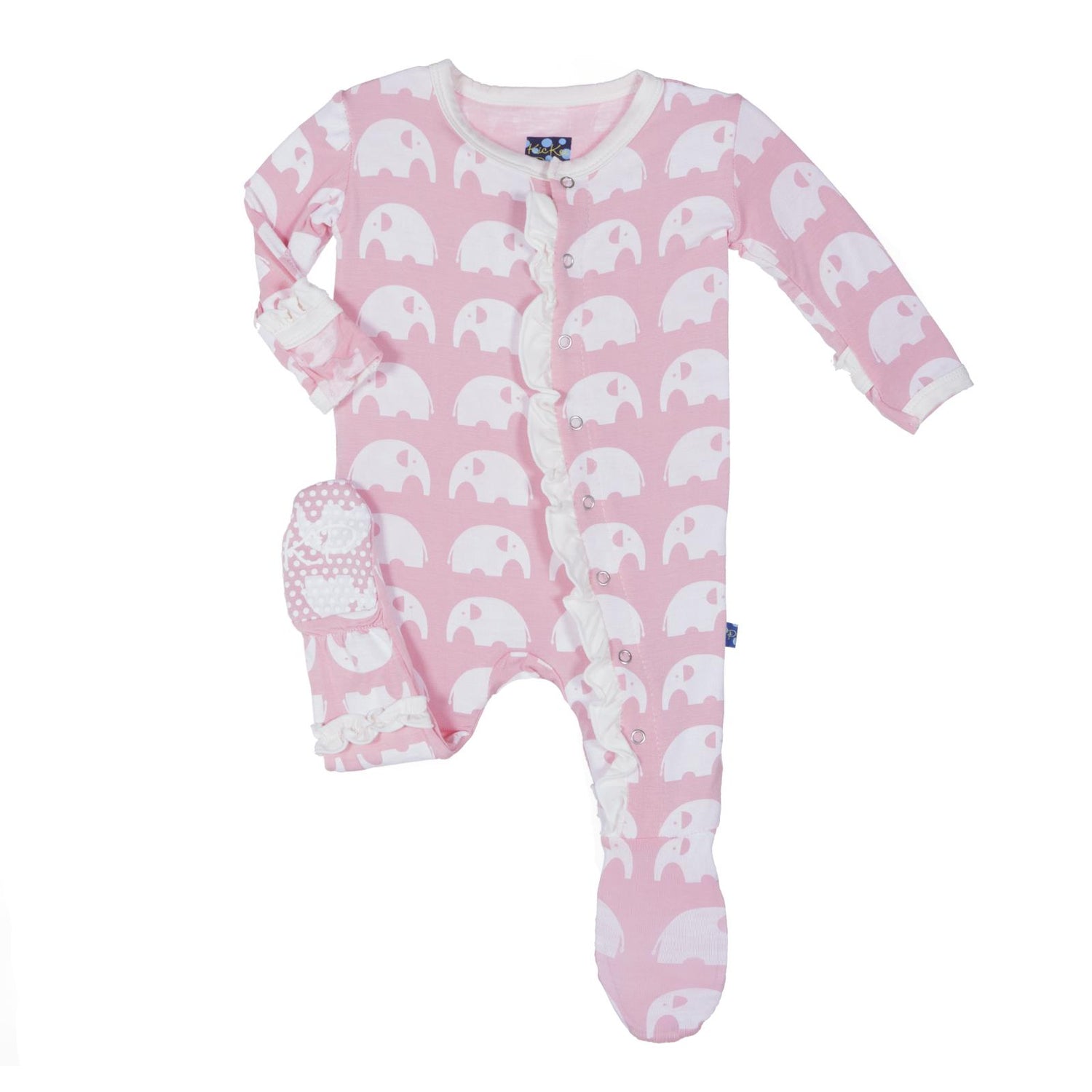 Print Classic Ruffle Footie with Snaps in Lotus Elephant
