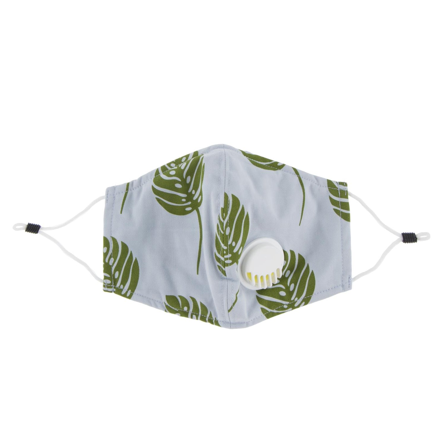 Print Waterproof Mask with Covered Vent and Filter for Kids in Dew Philodendron