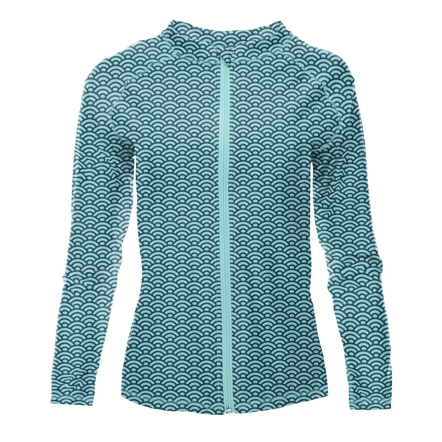 Women's Print Long Sleeve Swim and Sun Cover Up in Summer Sky Waves