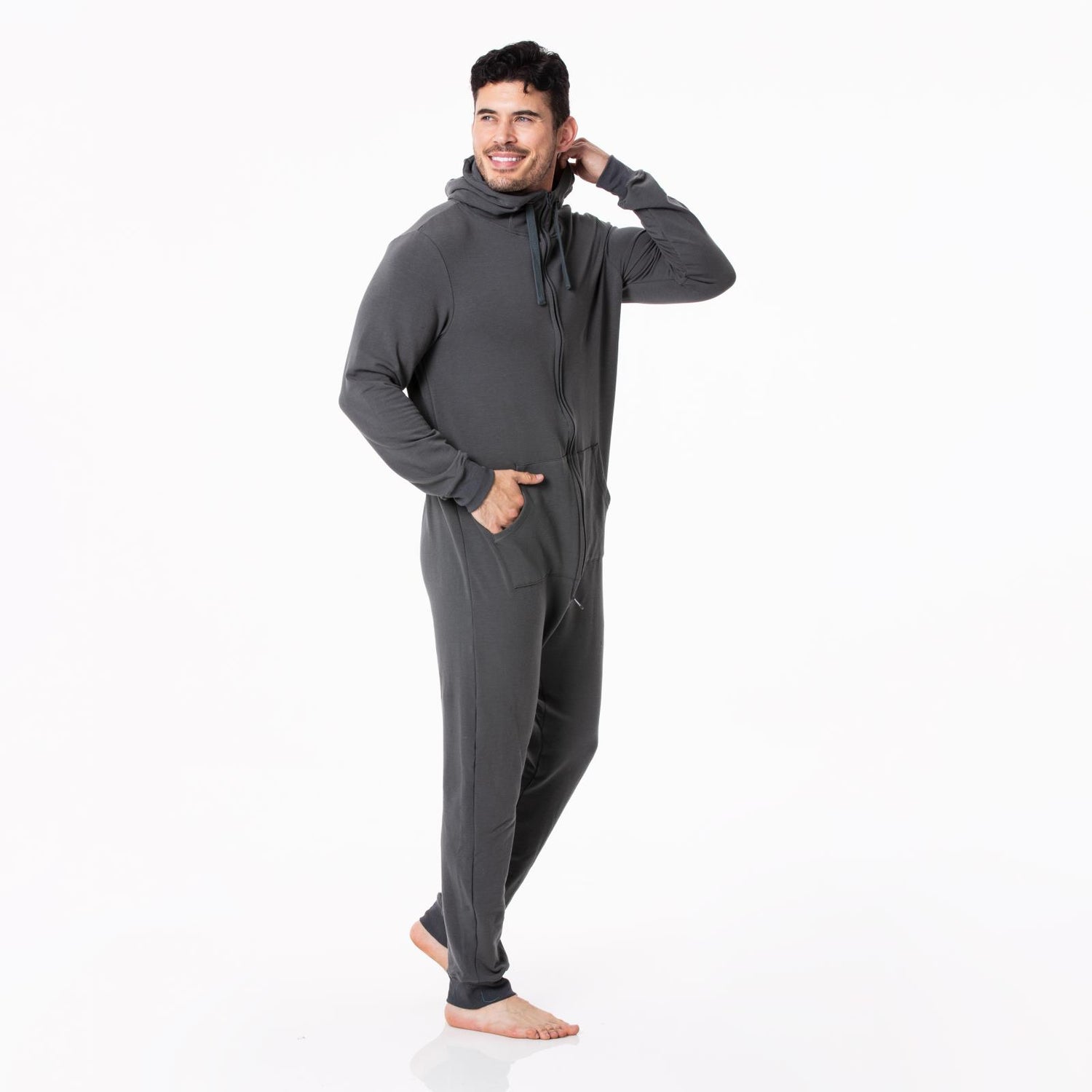 Adult Fleece Jumpsuit with Hood in Pewter