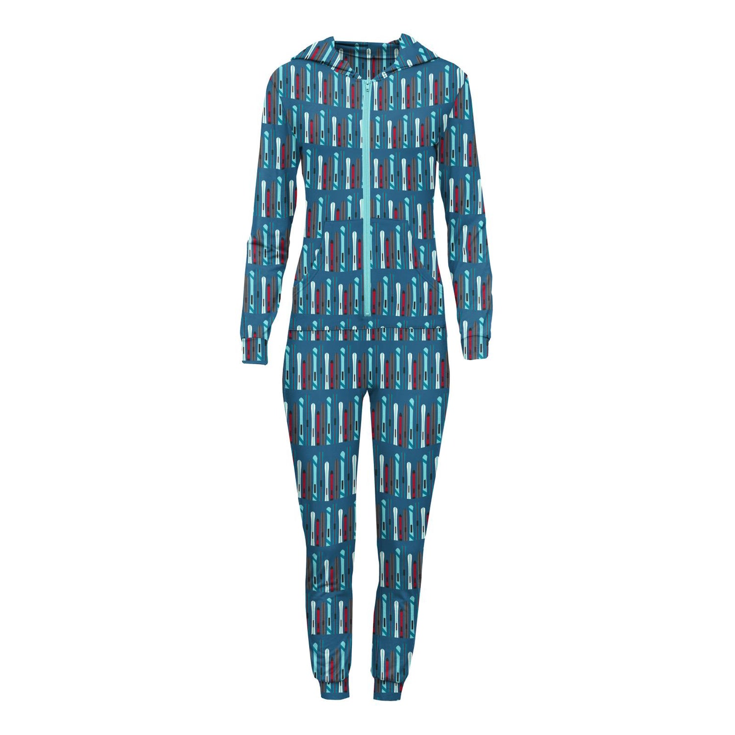 Women's Print Long Sleeve Jumpsuit with Hood in Twilight Skis