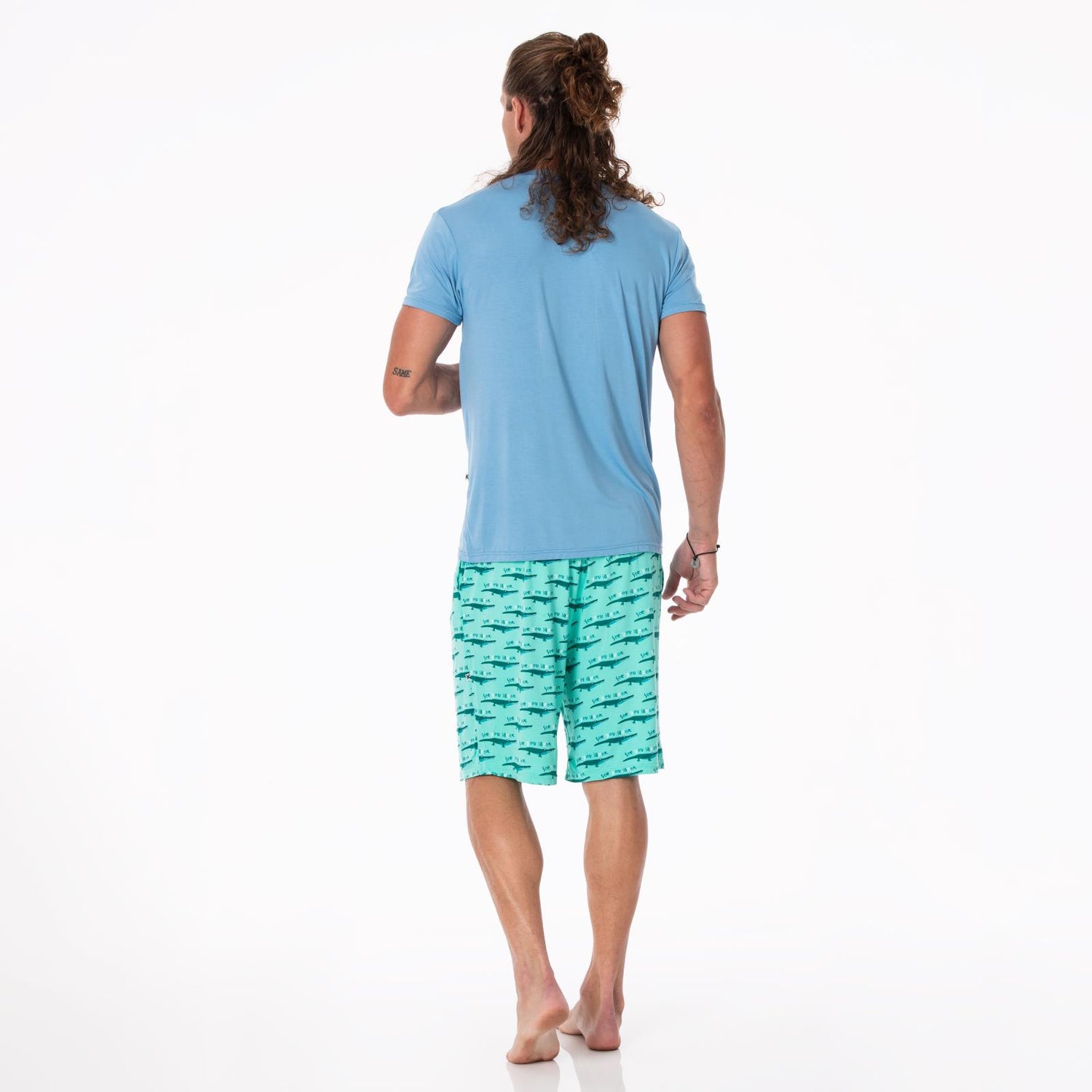 Men's Print Short Sleeve Pajama Set with Lounge Shorts in Glass Later Alligator