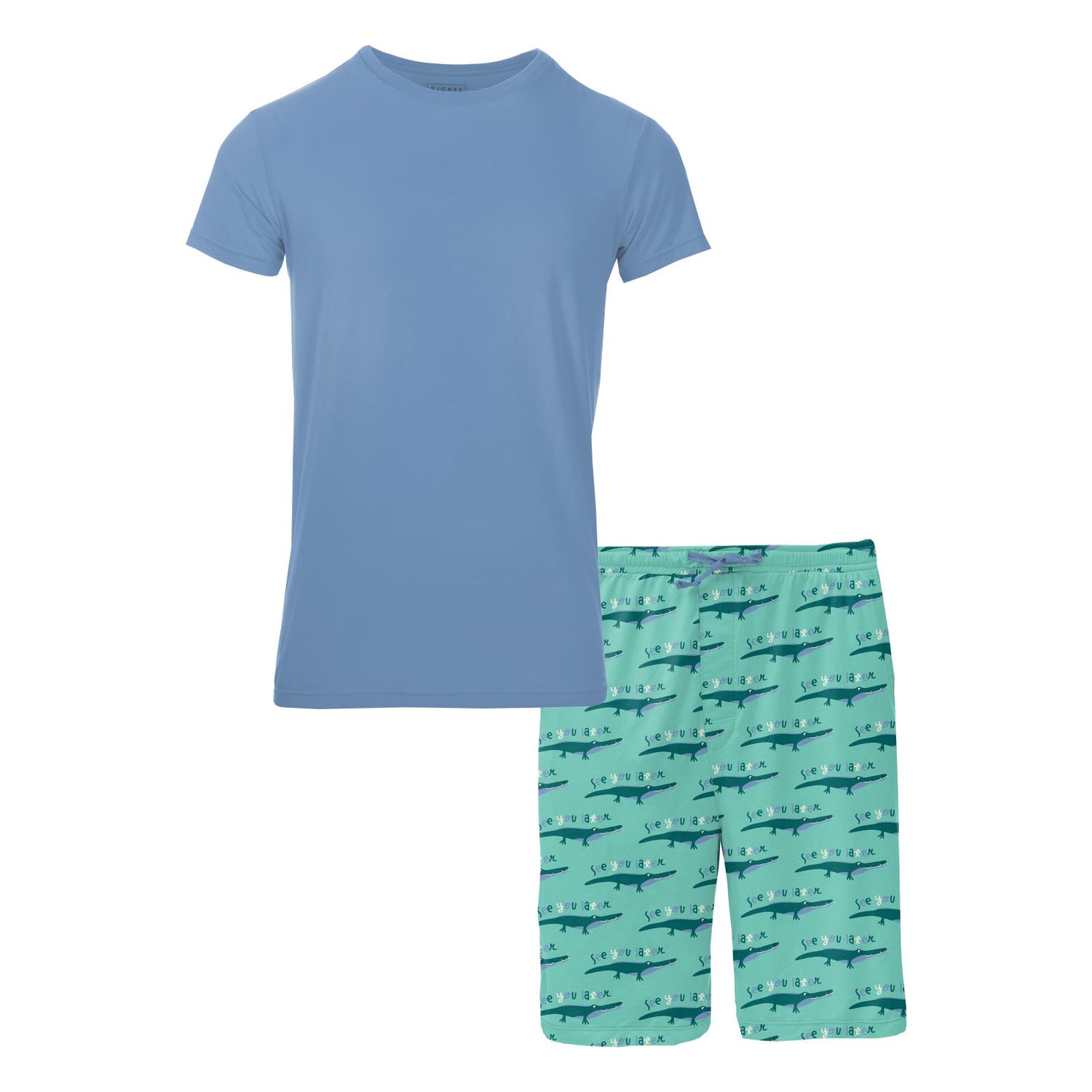 Men's Print Short Sleeve Pajama Set with Lounge Shorts in Glass Later Alligator