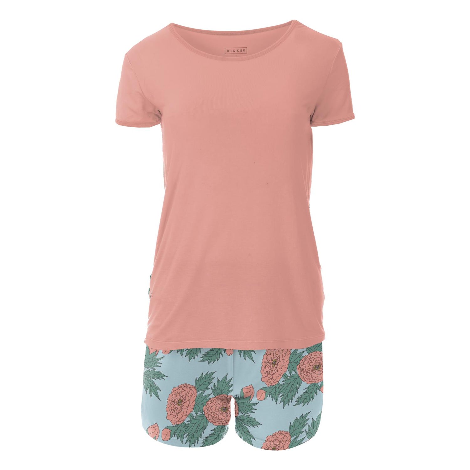 Women's Print Short Sleeve Fitted Pajama Set with Shorts in Spring Sky Floral