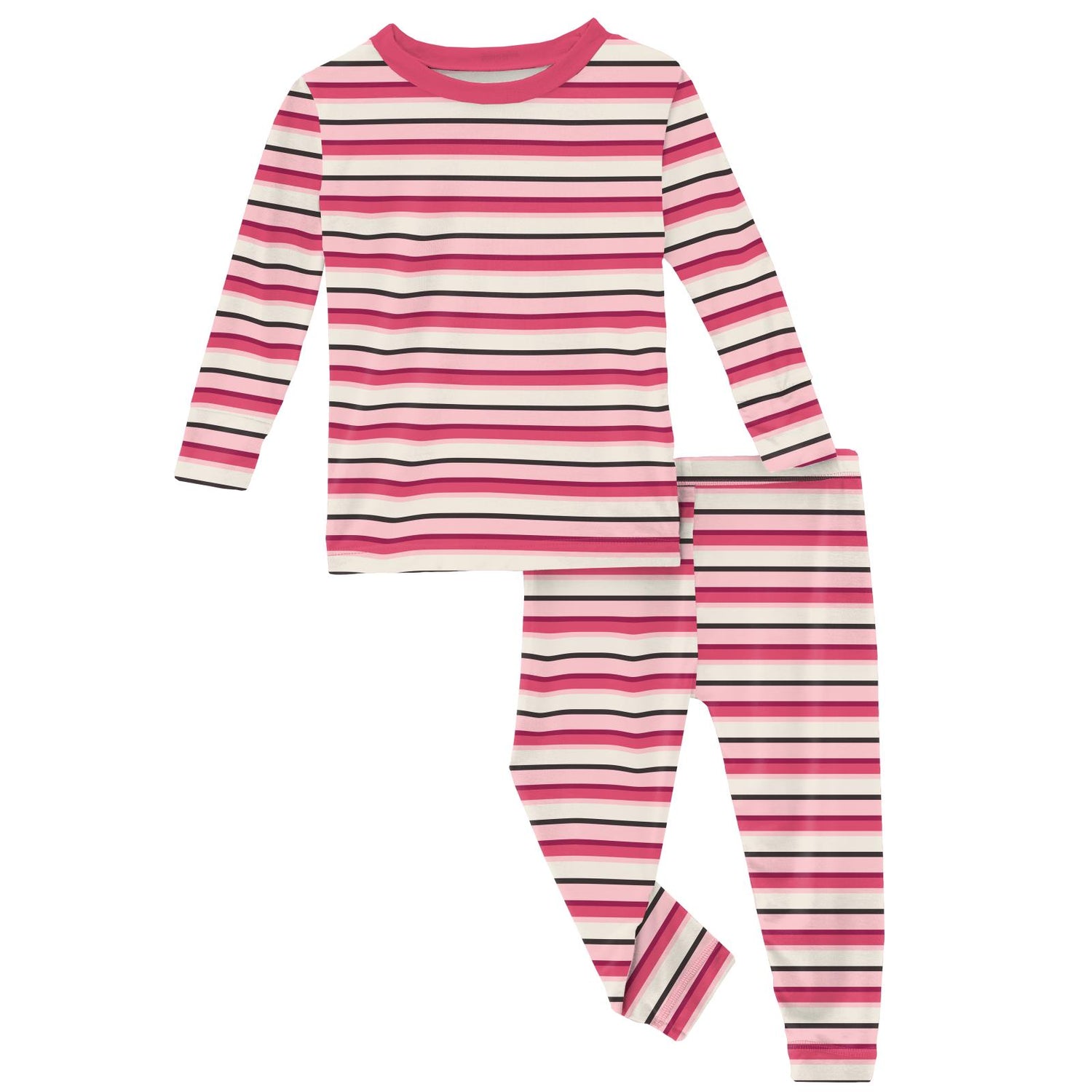 Print Long Sleeve Pajama Set in Winter Rose Stripe