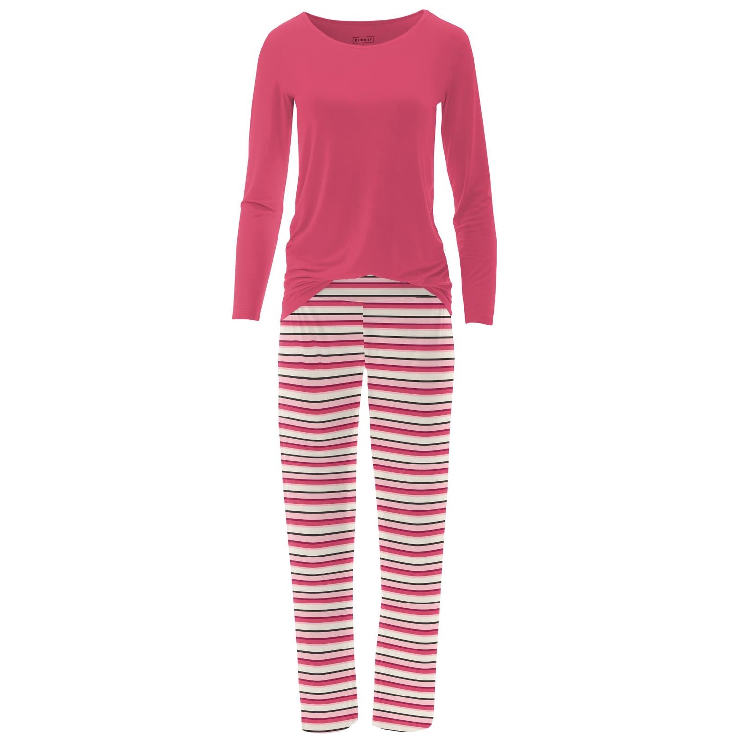 Women's Long Sleeve Loosey Goosey Tee & Pajama Pants Set in Winter Rose Stripe