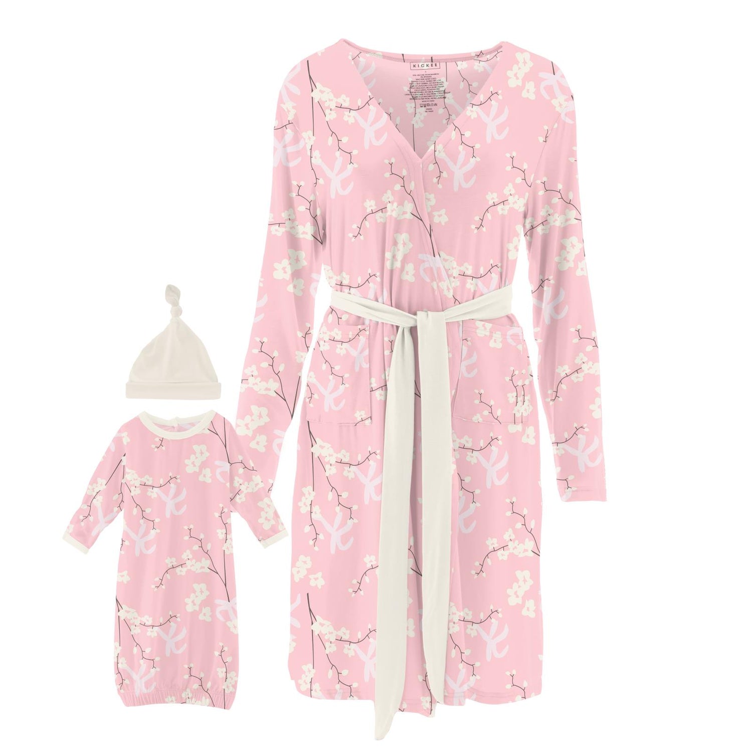 Women's Print Maternity/Nursing Robe & Layette Gown Set in Lotus Orchid Print