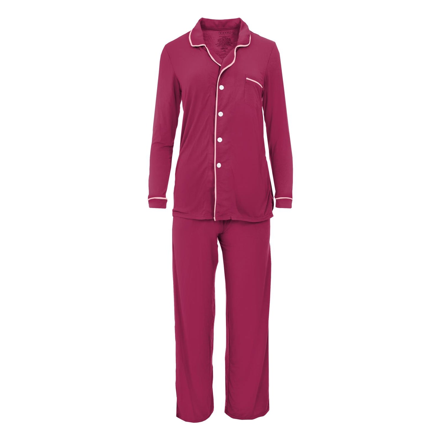 Women's Long Sleeved Collared Pajama Set in Berry with Lotus