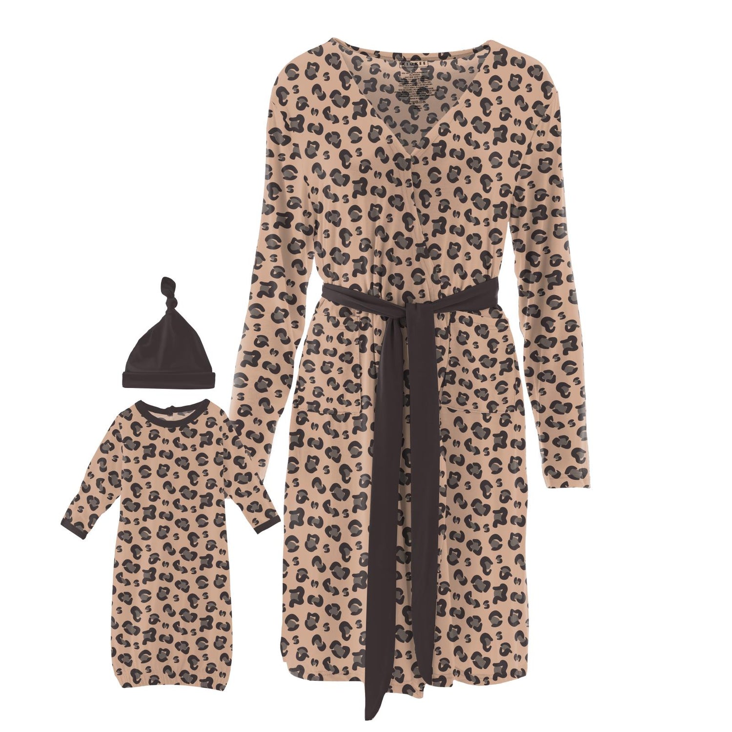 Women's Print Maternity/Nursing Robe & Layette Gown Set in Suede Cheetah Print
