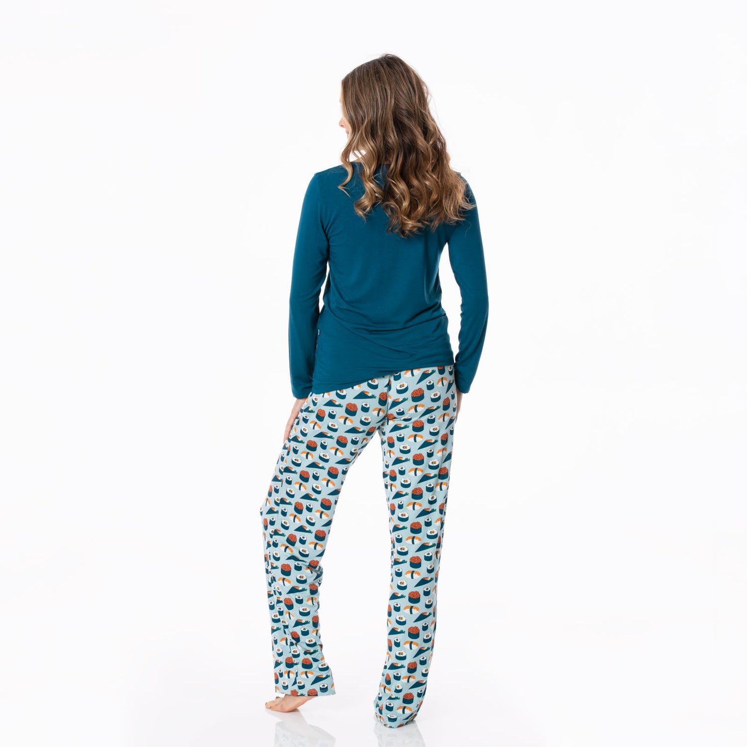 Women's Long Sleeve Loosey Goosey Tee & Pajama Pants Set in Jade Sushi