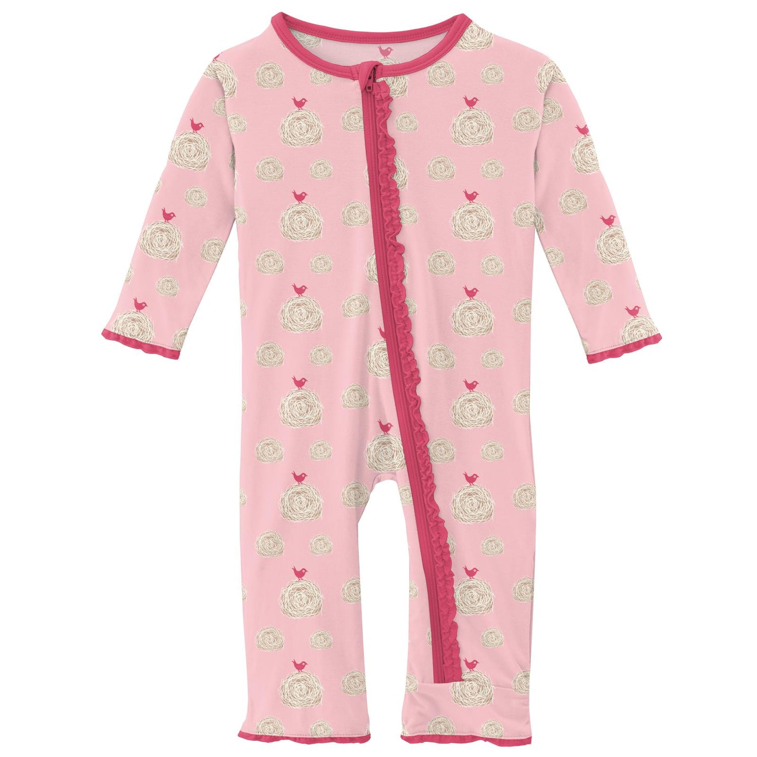 Print Muffin Ruffle Coverall with Zipper in Lotus Hay Bales