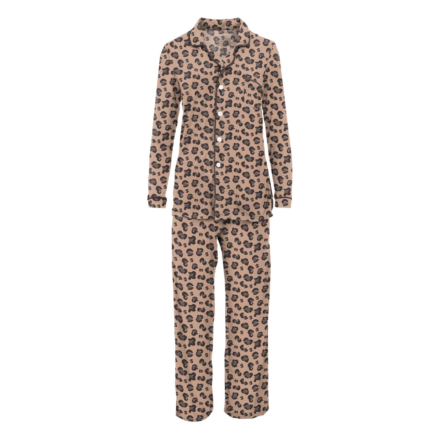 Women's Print Long Sleeve Collared Pajama Set in Suede Cheetah Print
