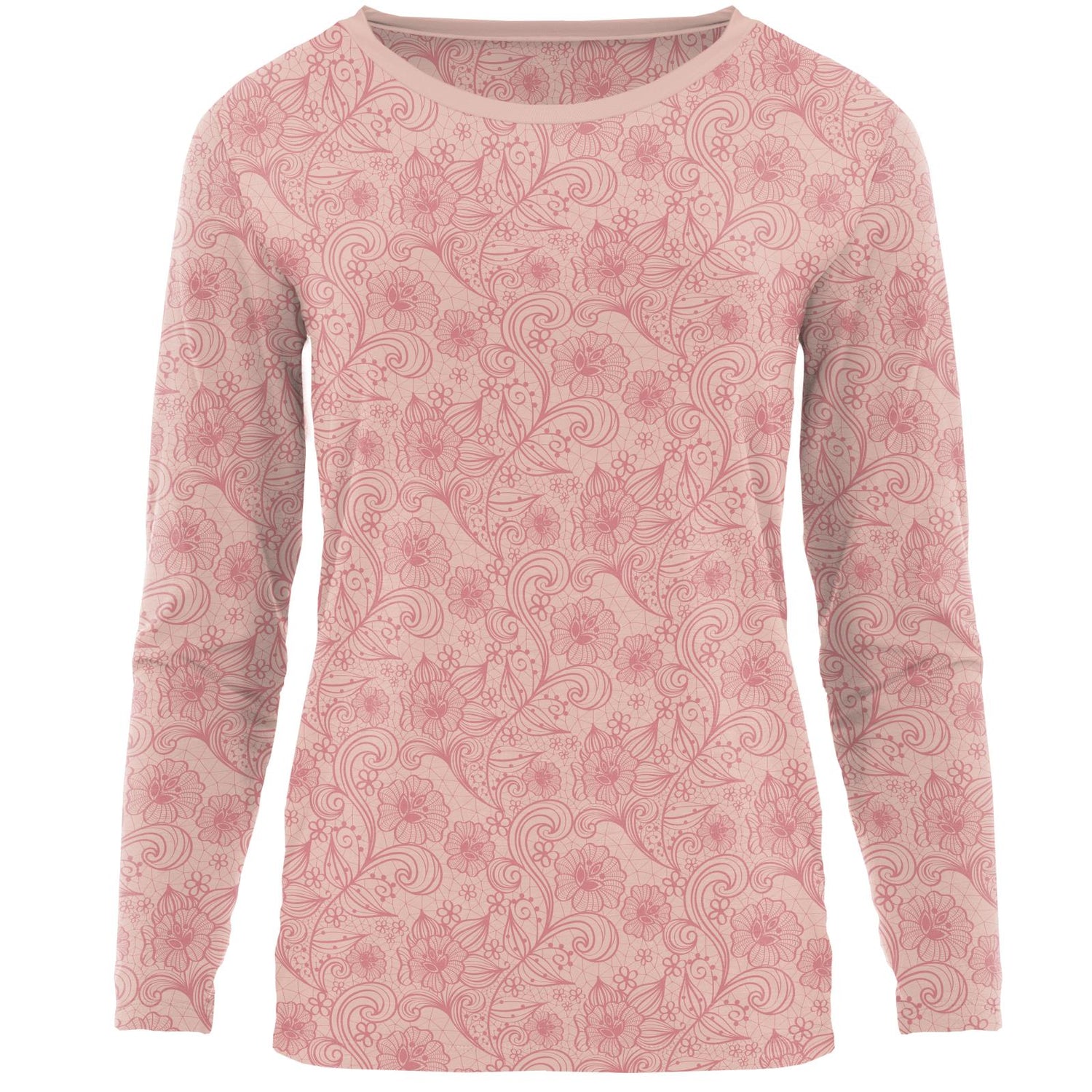 Women's Print Long Sleeve Loosey Goosey Tee in Peach Blossom Lace