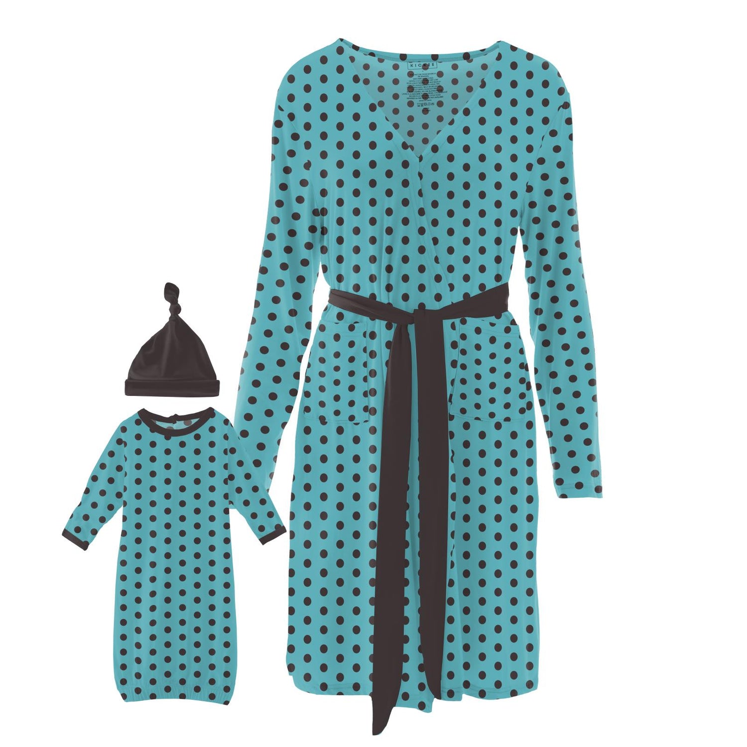 Women's Print Mid Length Lounge Robe & Layette Gown Set in Glacier Polka Dots