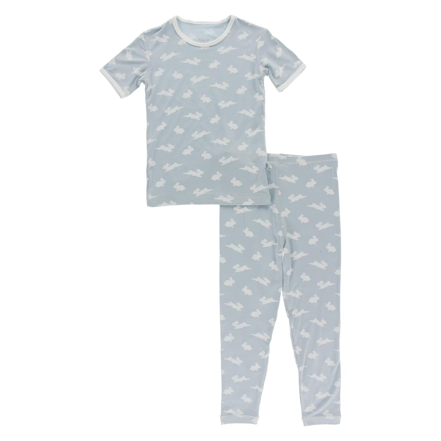 Print Short Sleeve Pajama Set in Pearl Blue Bunny