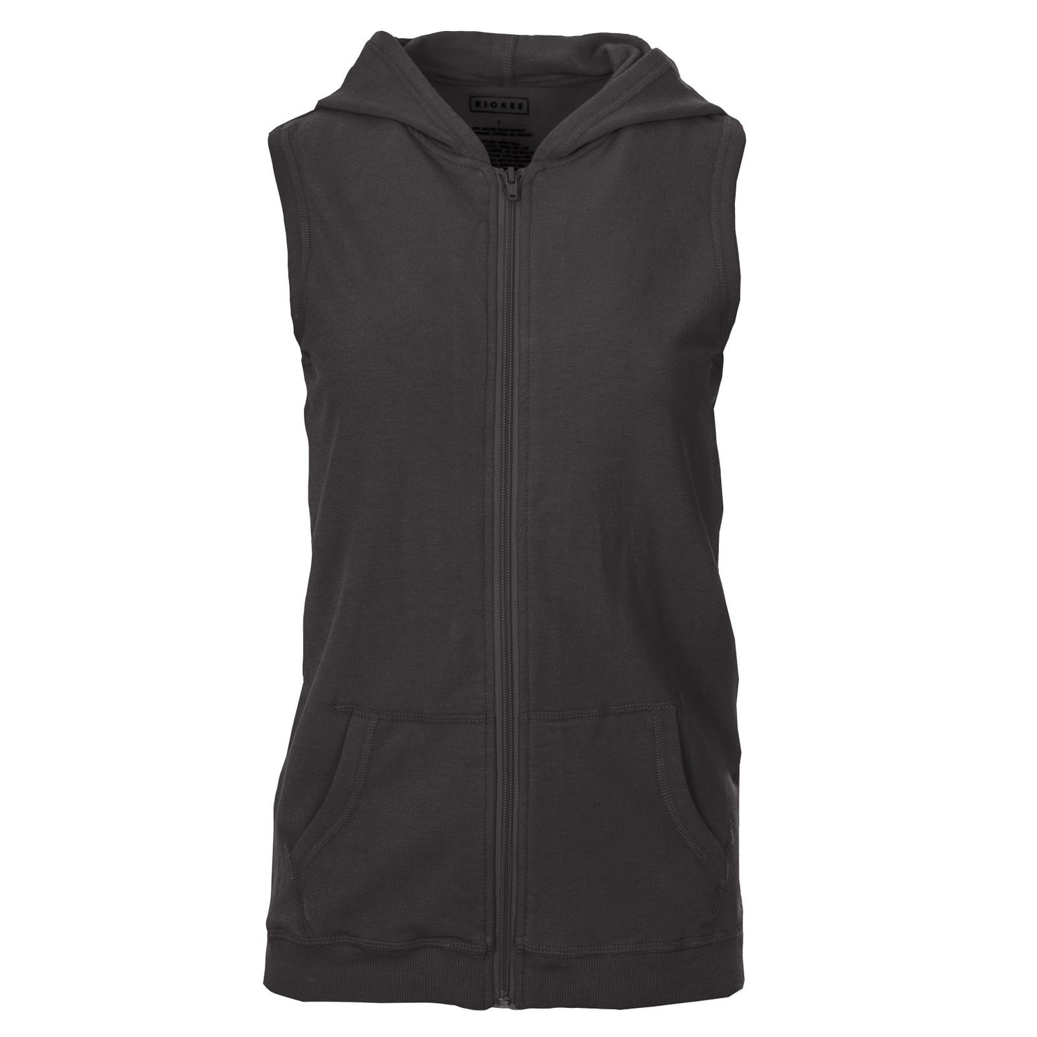 Women's Solid Zip-Front Fleece Hooded Vest in Midnight