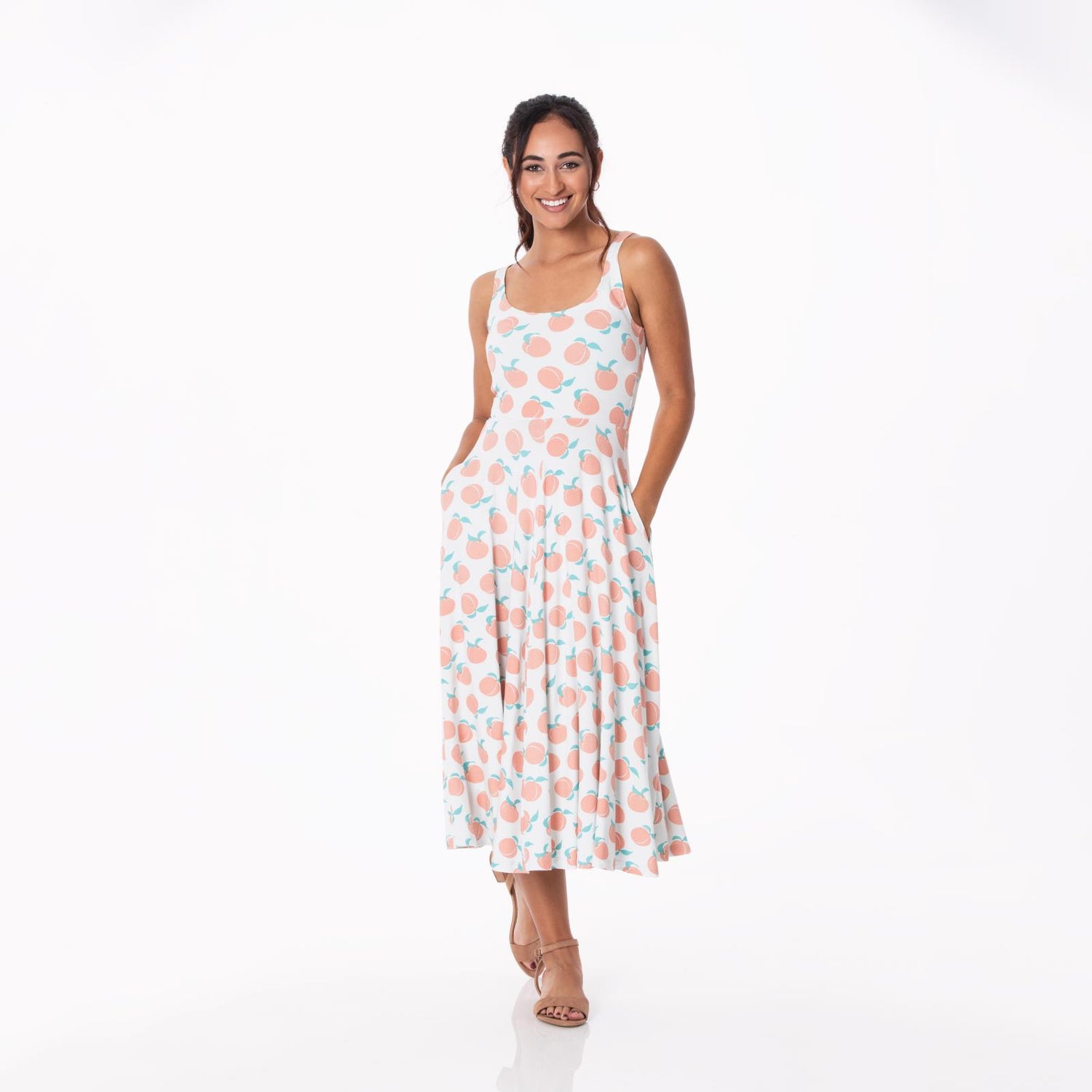 Women's Print Boardwalk Dress with Luxe Top in Fresh Air Peaches