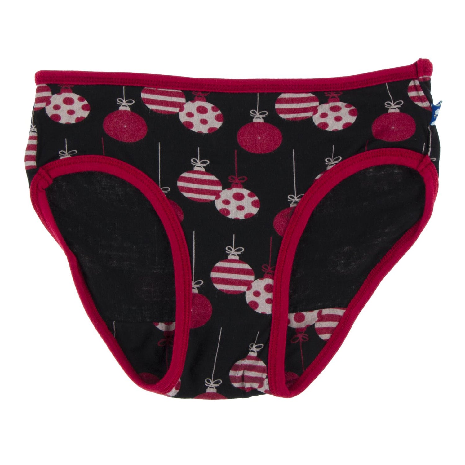 Print Underwear in Midnight Ornaments with Crimson Trim