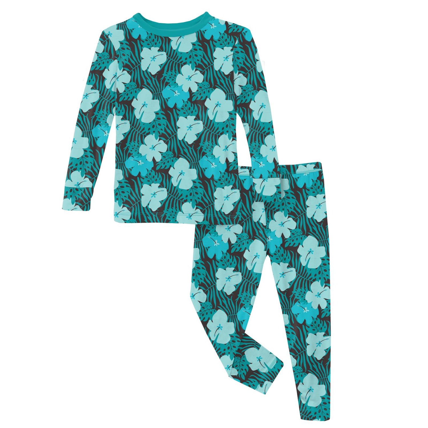 Print Long Sleeve Pajama Set in Midnight Hawaiian Print