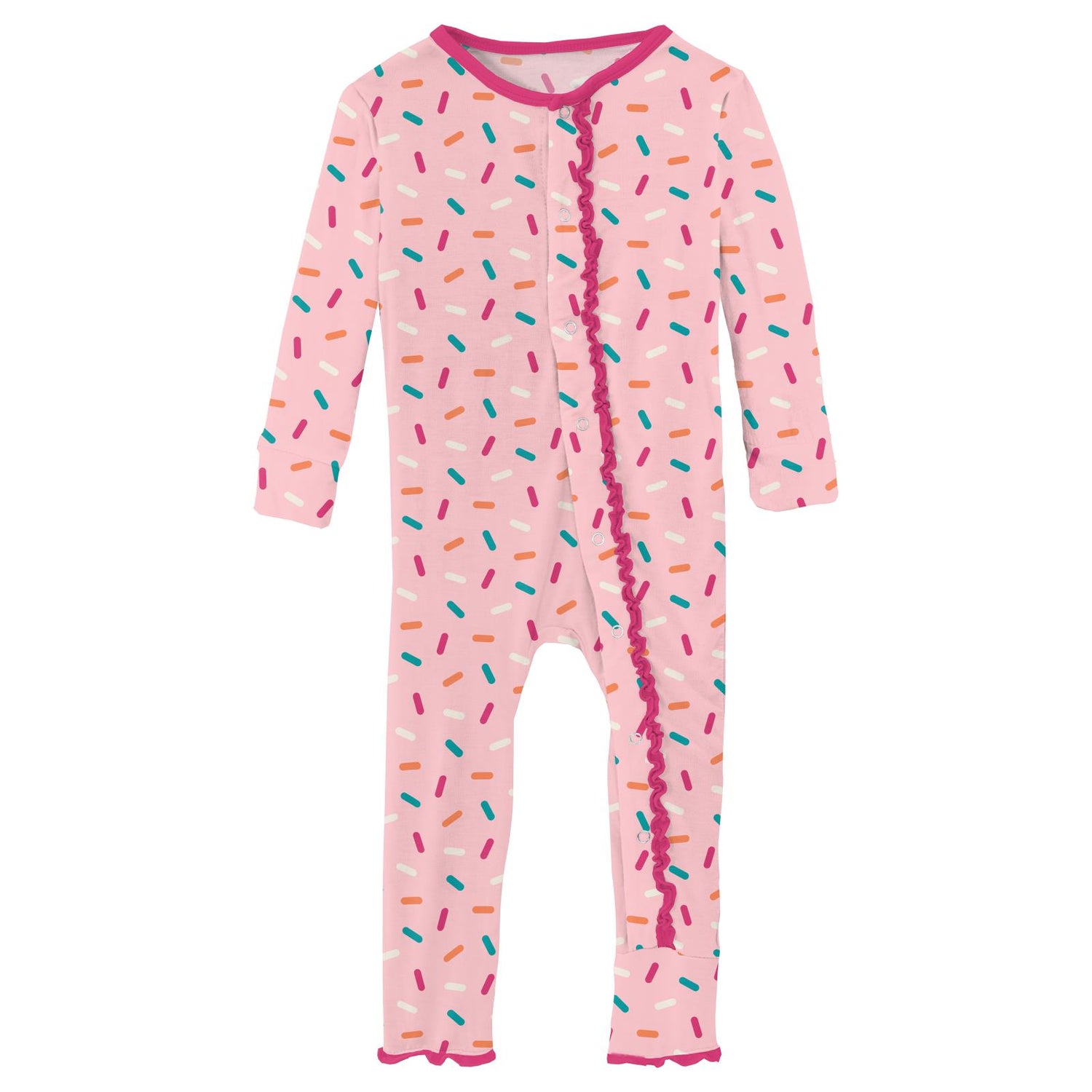 Print Muffin Ruffle Coverall with Snaps in Lotus Sprinkles