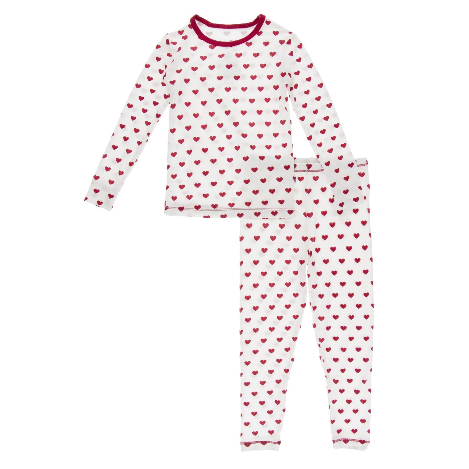 Print Long Sleeve Pajama Set in Natural Hearts