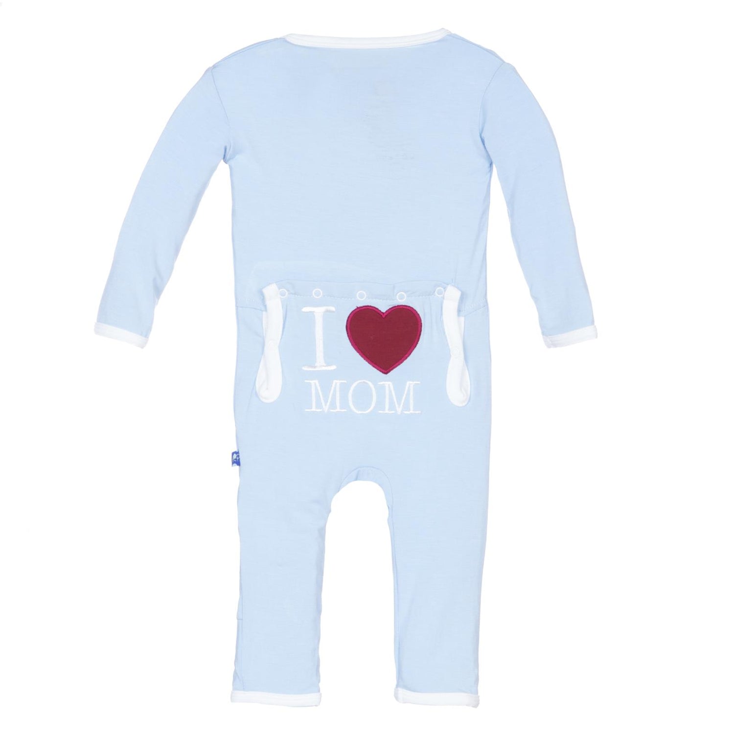 Applique Coverall with Zipper in Pond I Love Mom