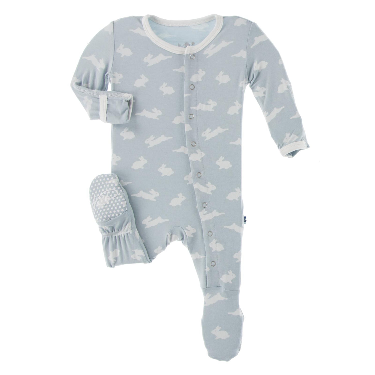 Print Footie with Snaps in Pearl Blue Bunny