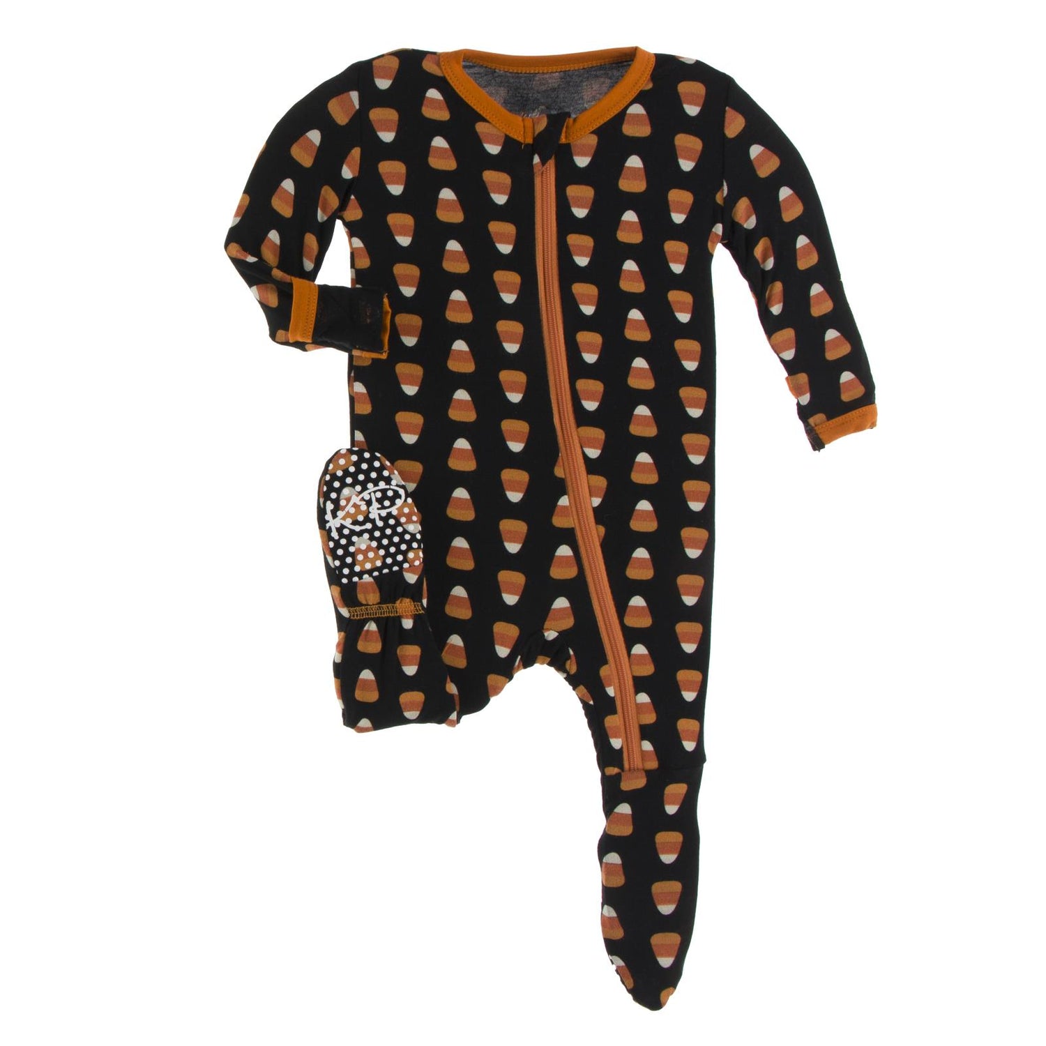 Print Footie with Zipper in Midnight Candy Corn