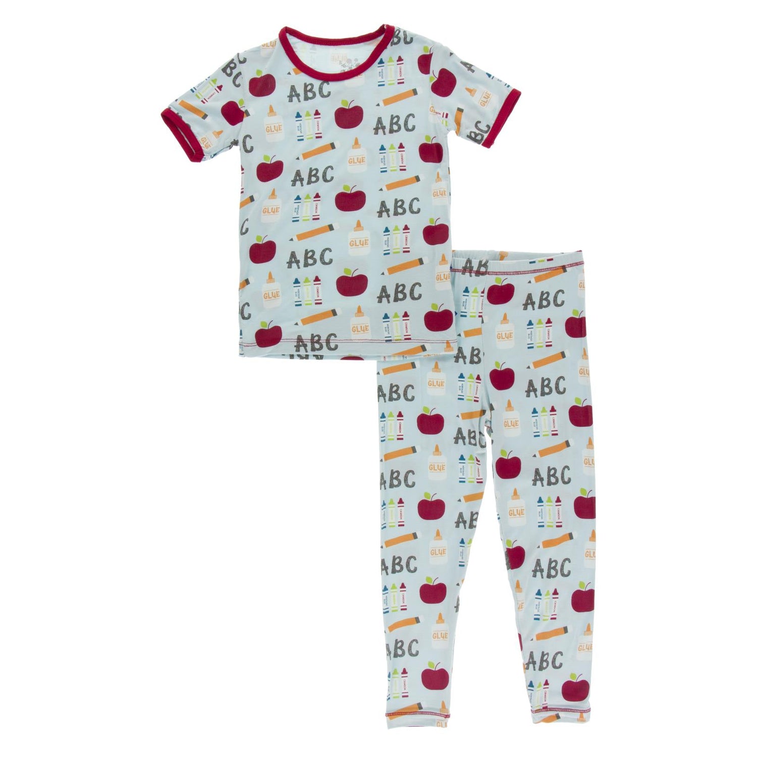 Print Short Sleeve Pajama Set in Spring Sky First Day of School
