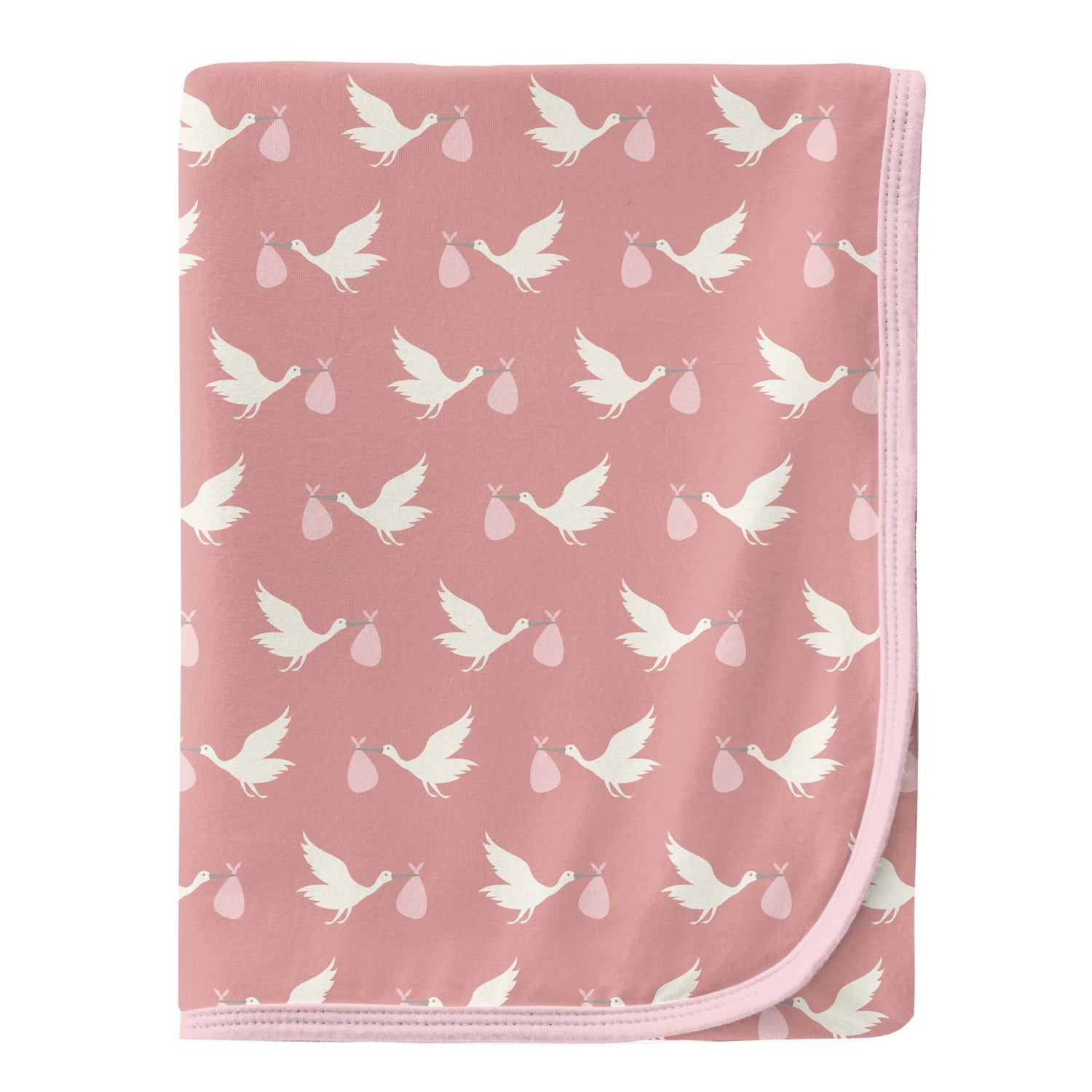 Print Swaddling Blanket in Blush Stork