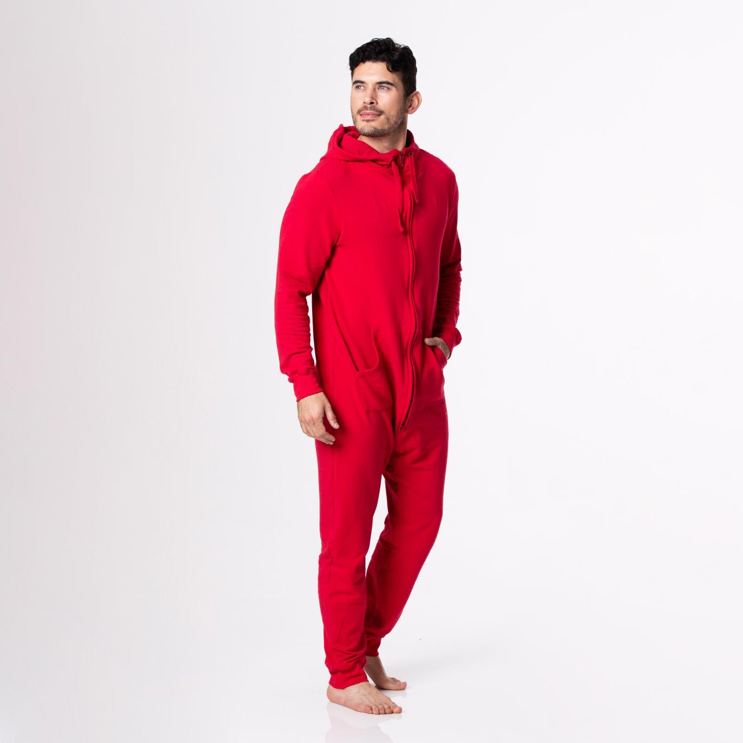 Adult Fleece Jumpsuit with Hood in Crimson