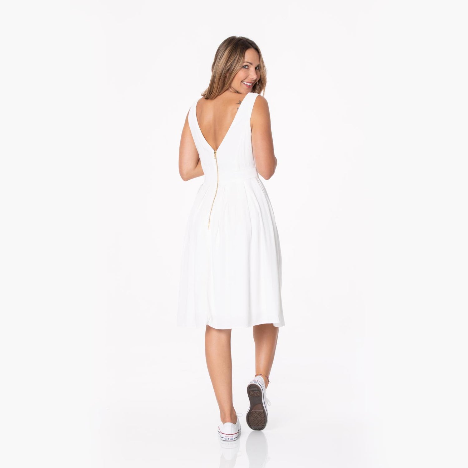 Women's Solid Woven Dress in Natural