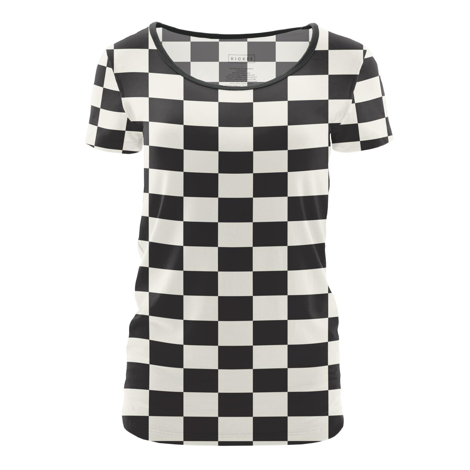 Women's Print Short Sleeve Scoop Neck Tee in Checkered Flag