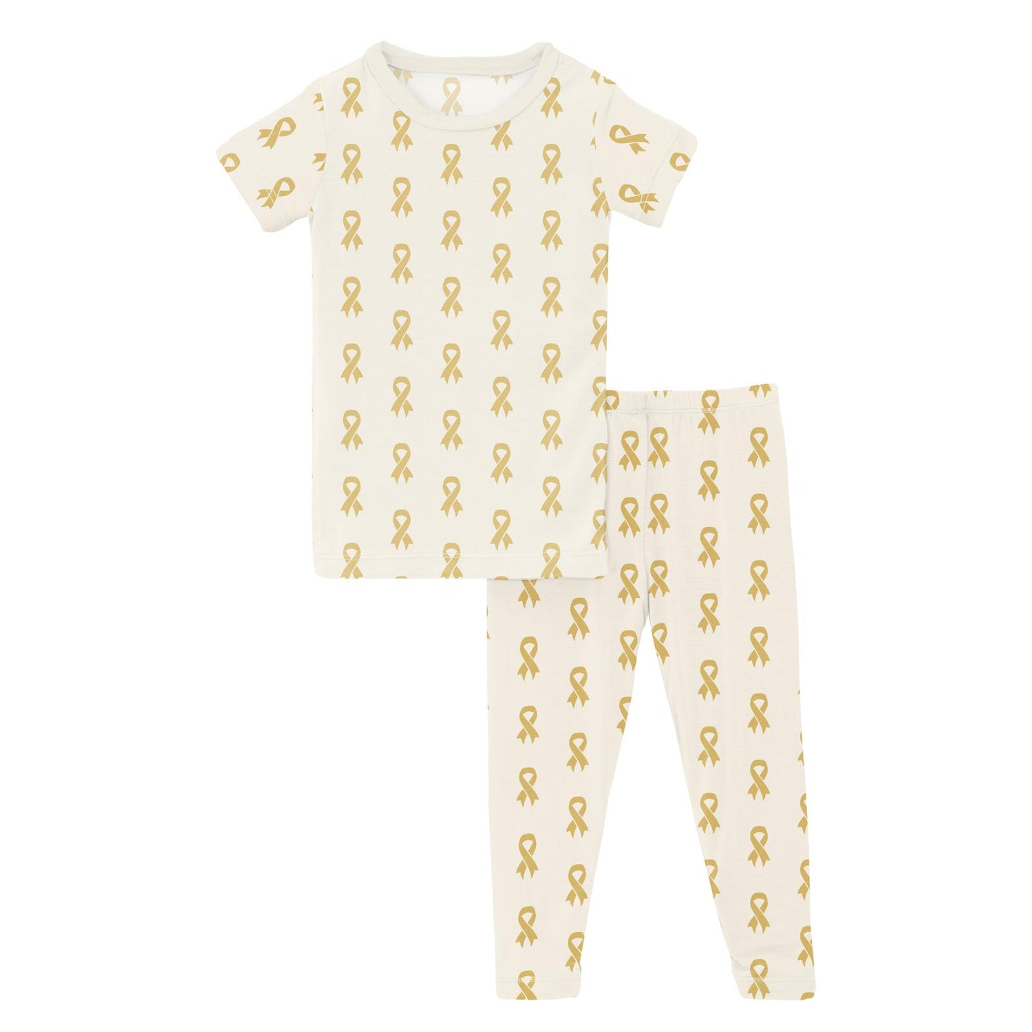 Print Short Sleeve Pajama Set in Gold Ribbon