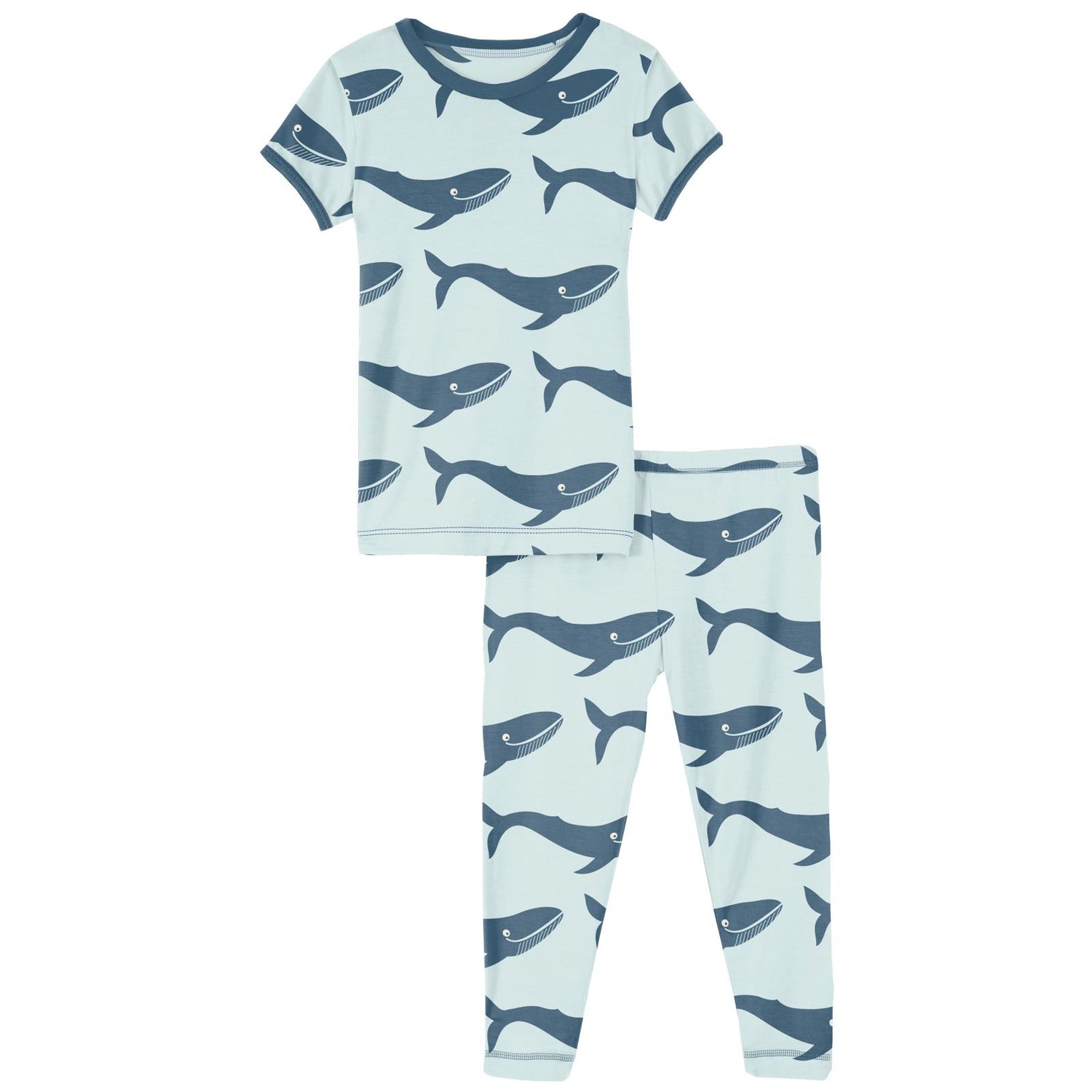 Print Short Sleeve Pajama Set in Fresh Air Blue Whales