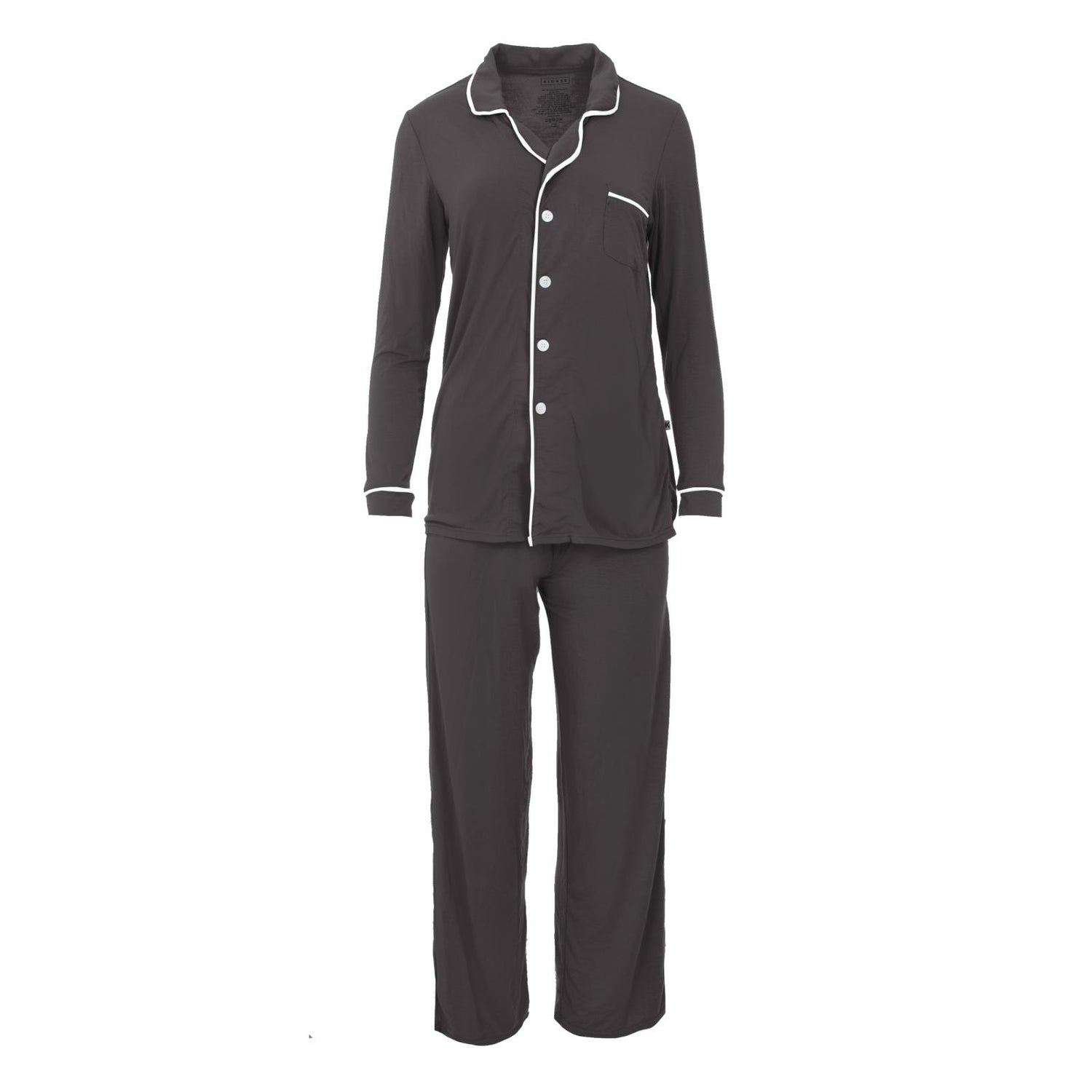 Woven Collared Pajama Set in Midnight with Natural