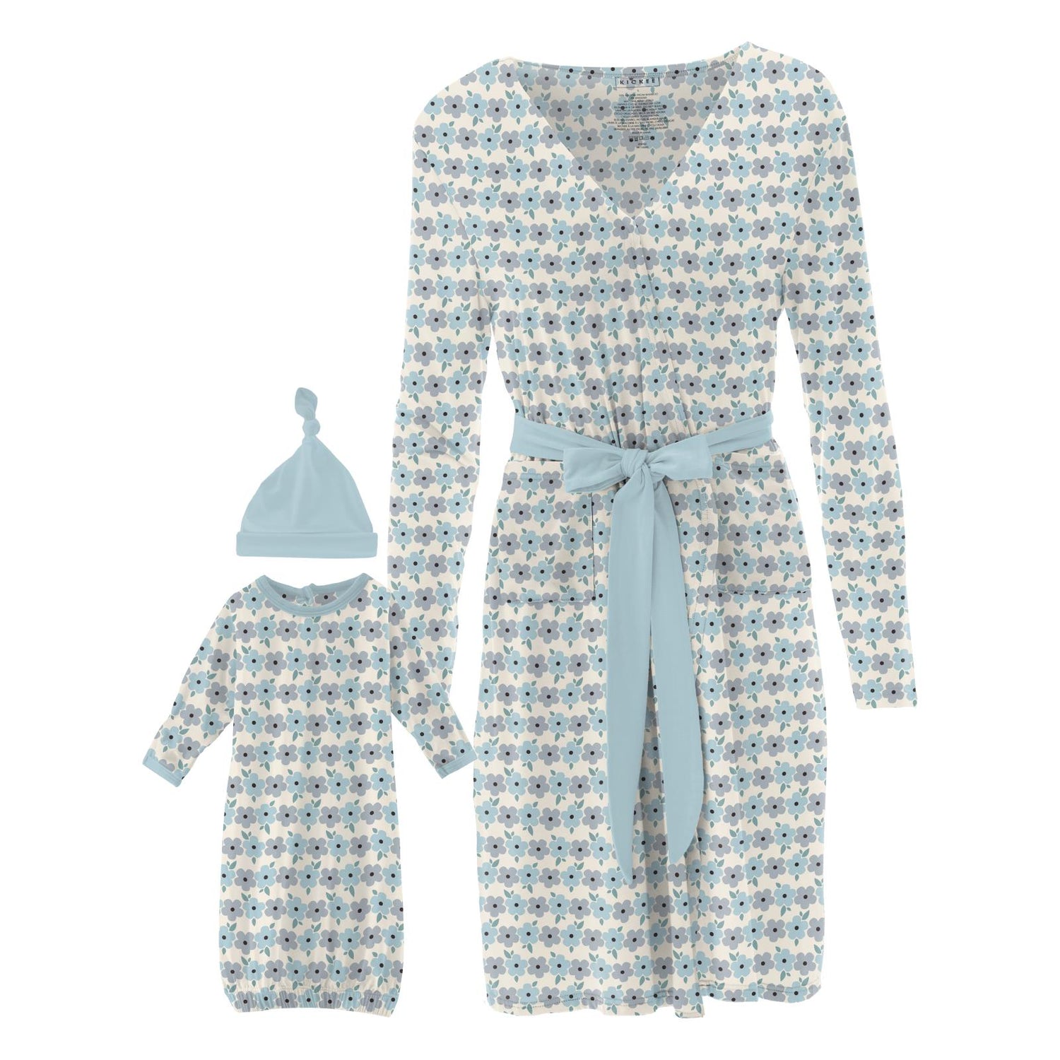Women's Maternity/Nursing Robe & Layette Gown Set in Natural Hydrangea