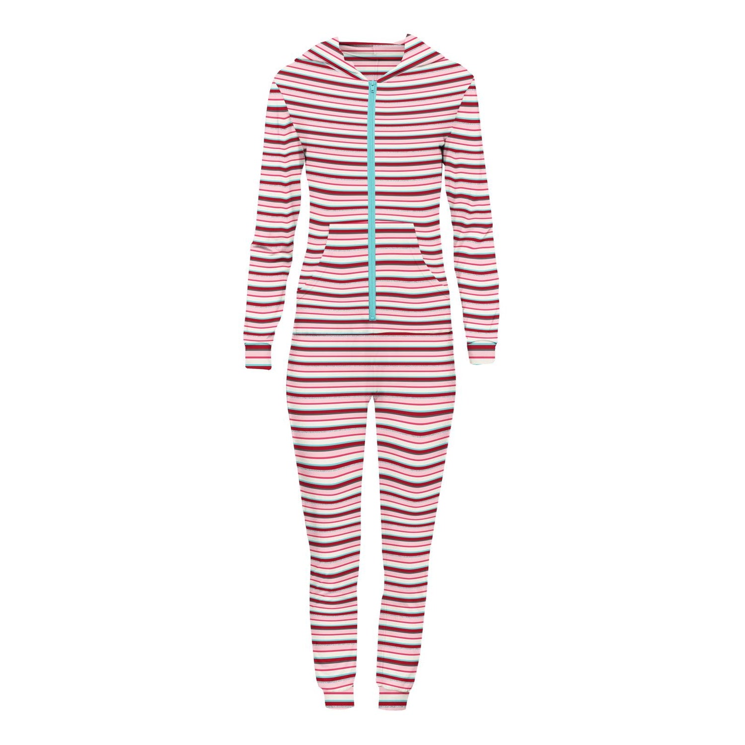 Women's Print Long Sleeve Jumpsuit with Hood in Anniversary Bobsled Stripe