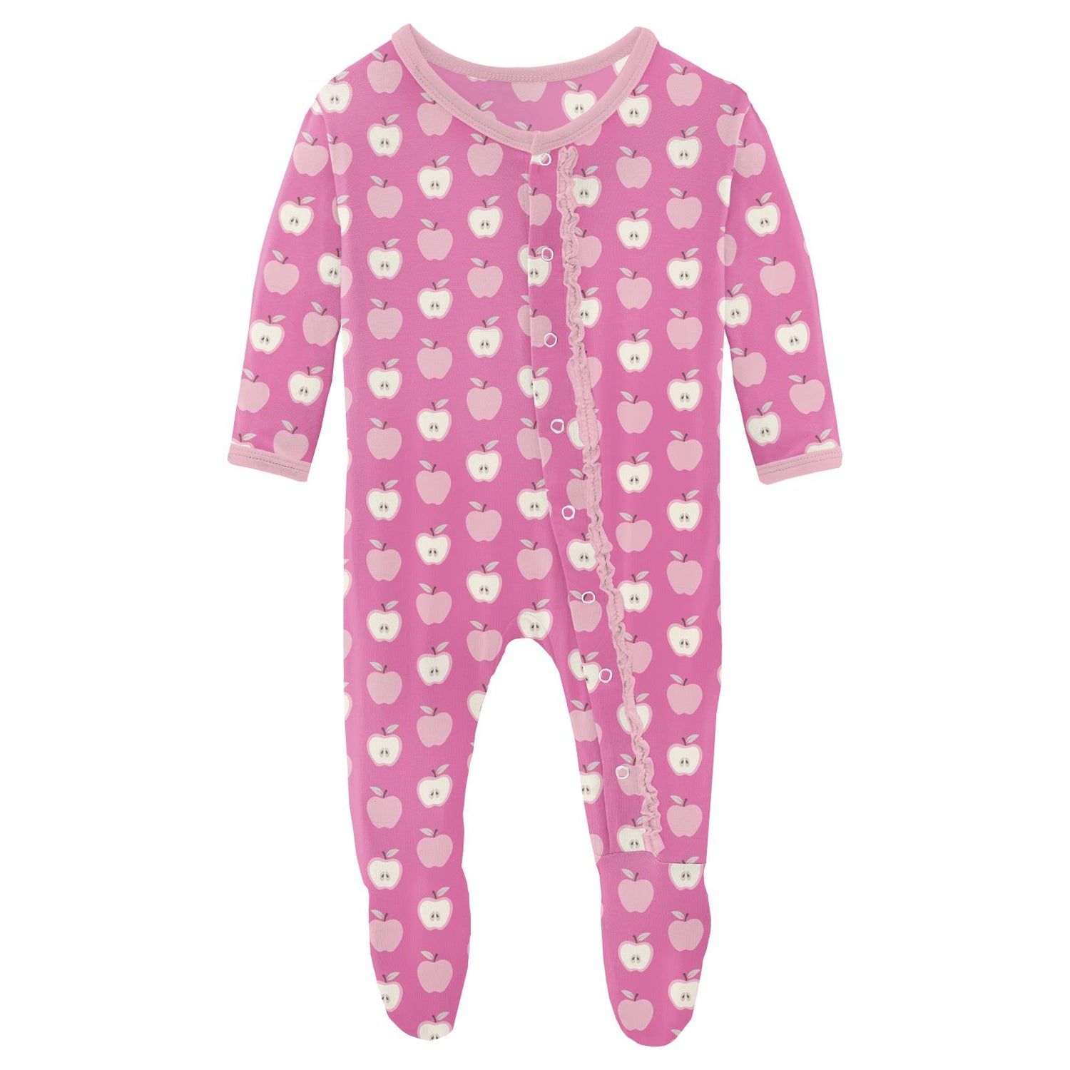 Print Muffin Ruffle Footie with Snaps in Tulip Johnny Appleseed