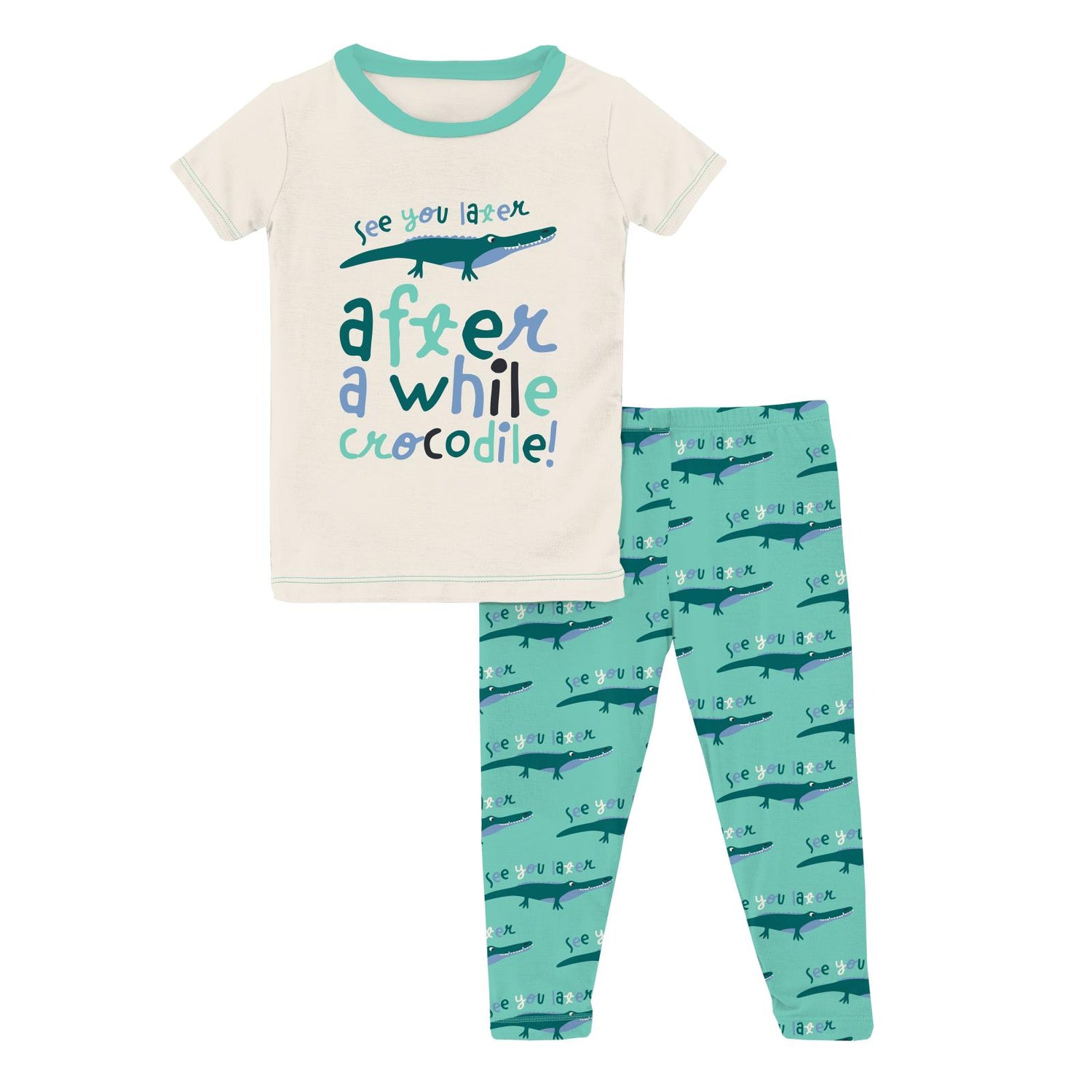 Short Sleeve Graphic Tee Pajama Set in Glass Later Alligator