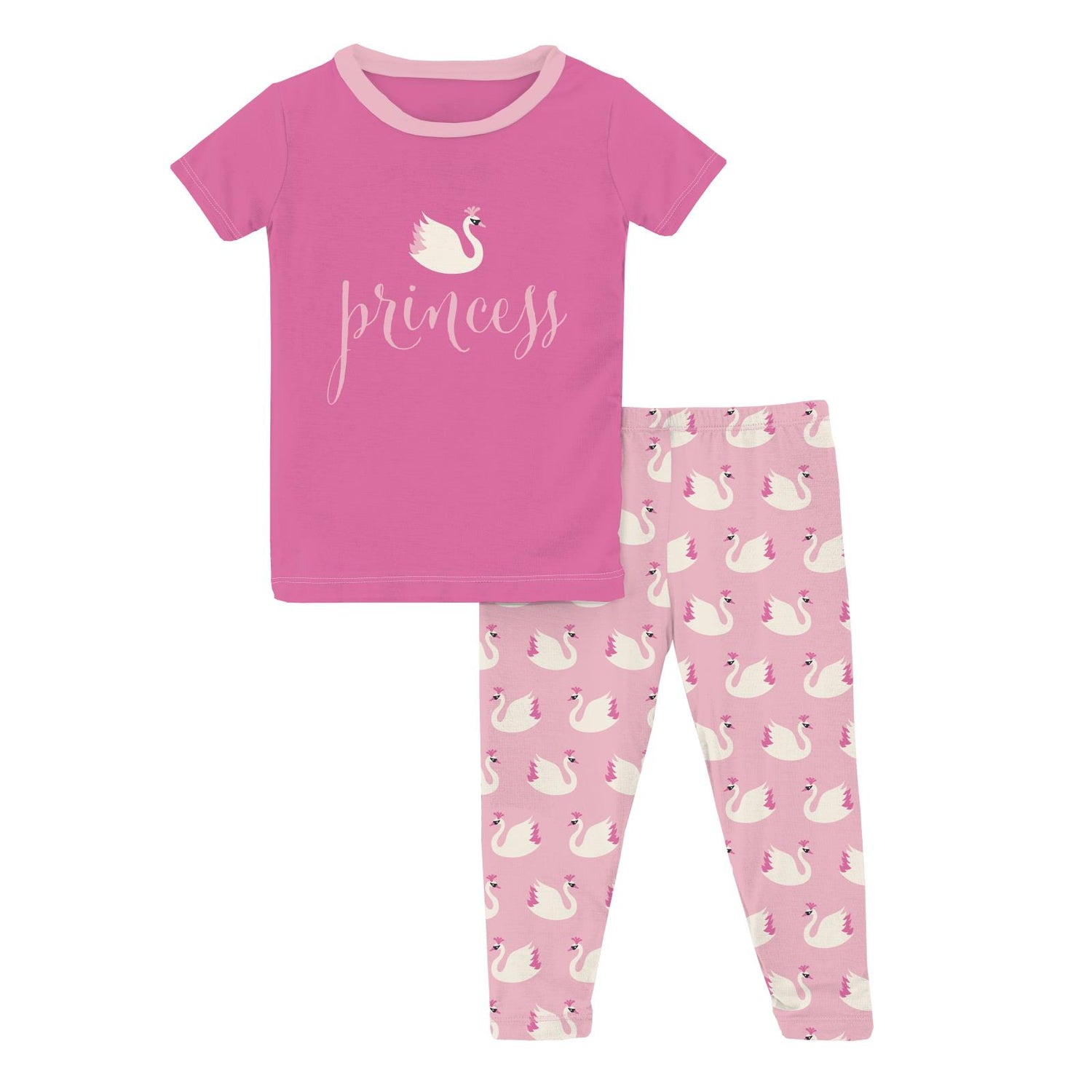 Short Sleeve Graphic Tee Pajama Set in Cake Pop Swan Princess
