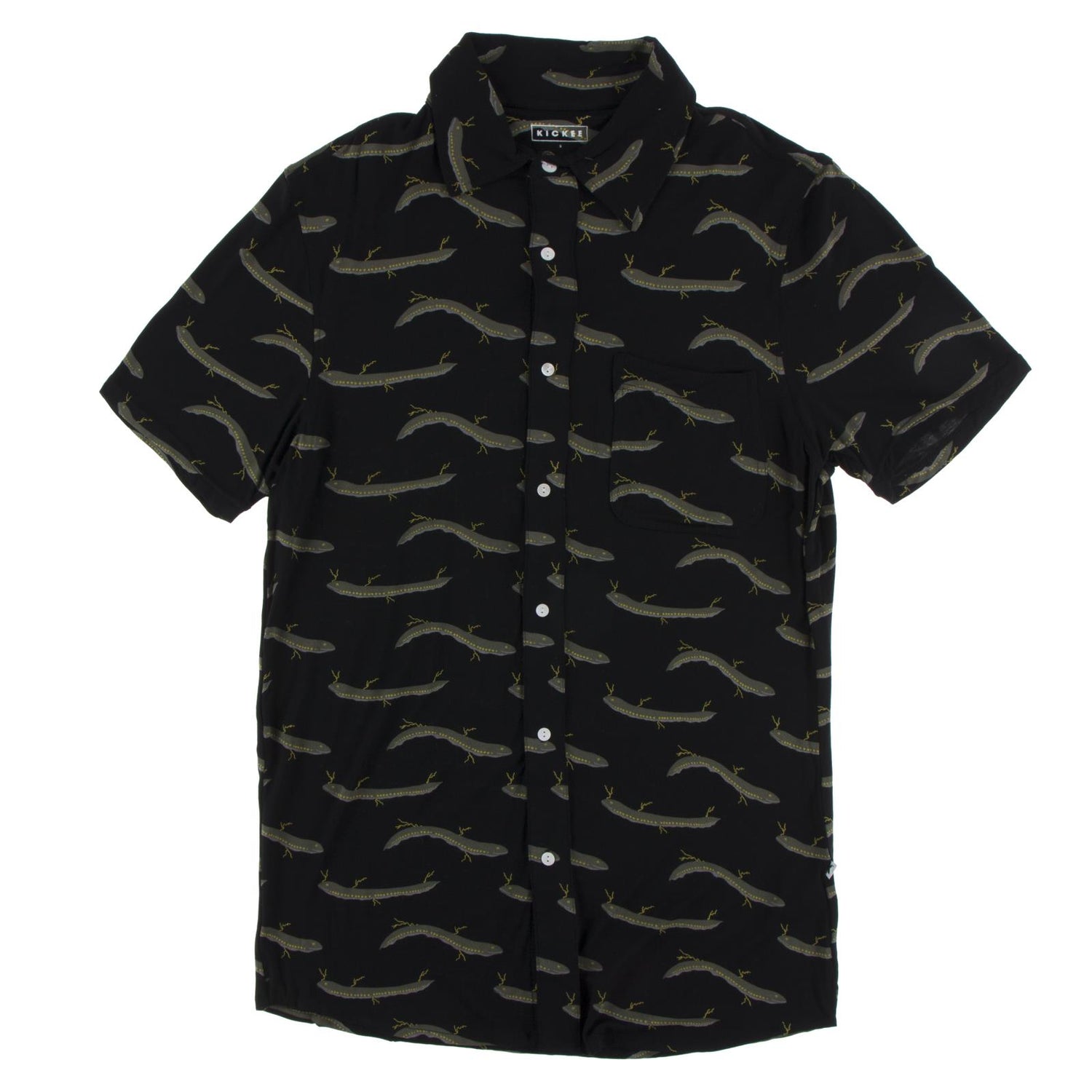 Men's Print Short Sleeve Button Down Shirt in Midnight Electric Eels