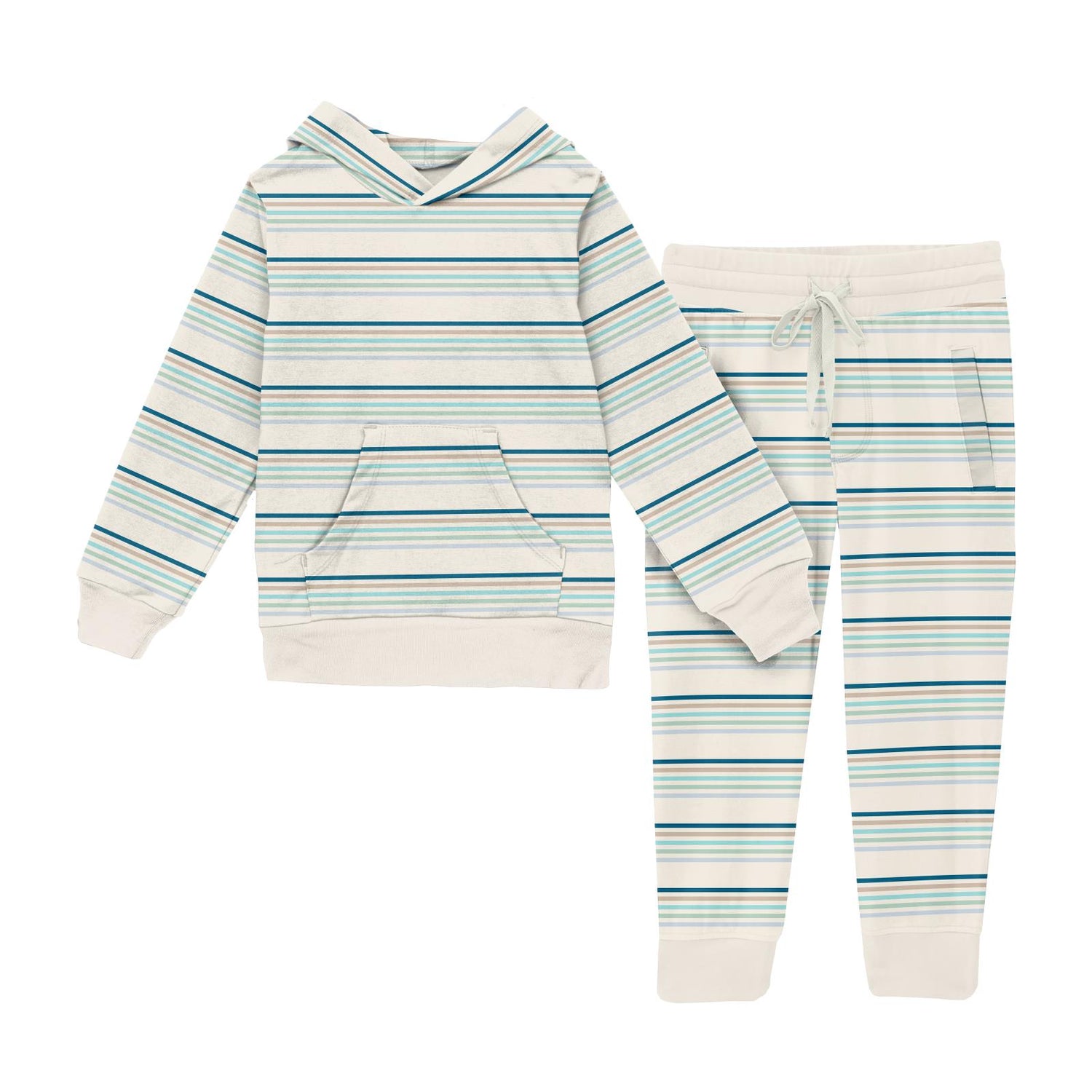 Print Luxe Kangaroo Pocket Pullover and Jogger Set in Culinary Arts Stripe