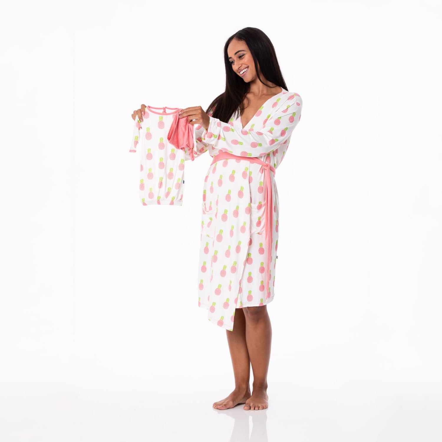 Women's Print Mid Length Lounge Robe &amp; Layette Gown Set in Strawberry Pineapples