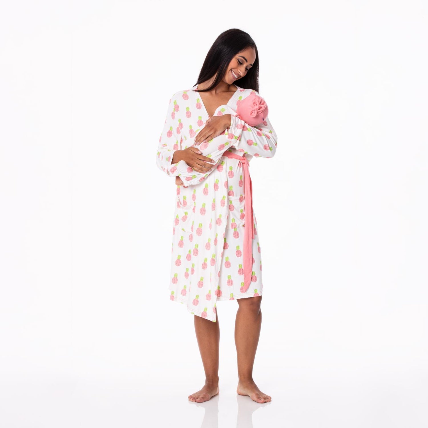 Women's Print Mid Length Lounge Robe &amp; Layette Gown Set in Strawberry Pineapples