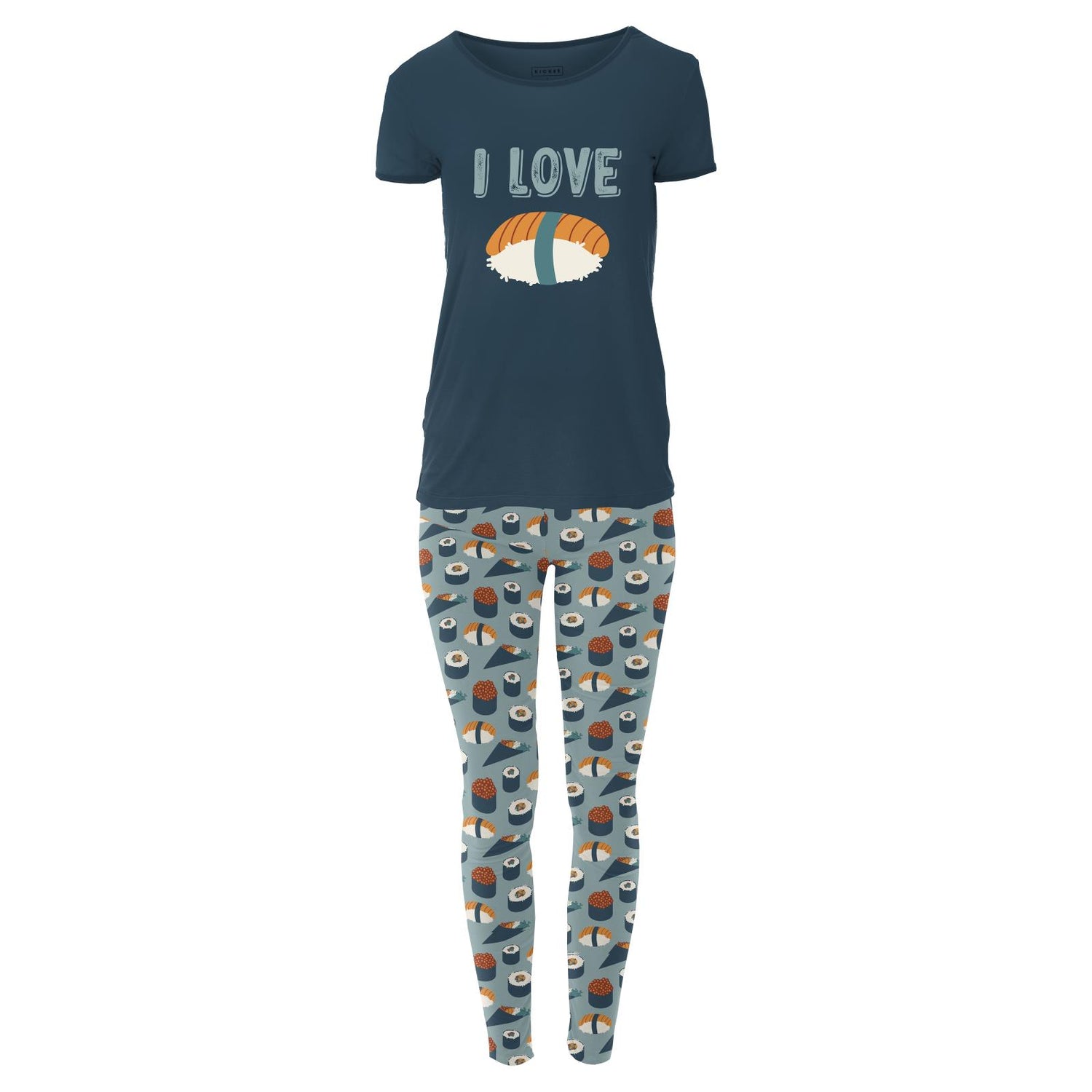 Women's Short Sleeve Graphic Tee Fitted Pajama Set in Jade Sushi