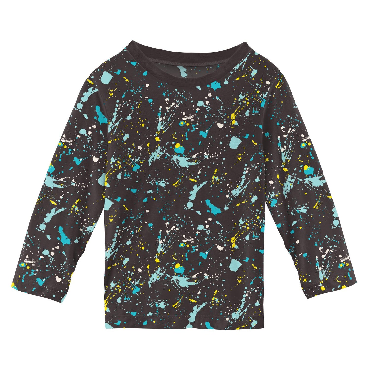 Print Long Sleeve Easy Fit Crew Neck Tee in Confetti Splatter Paint