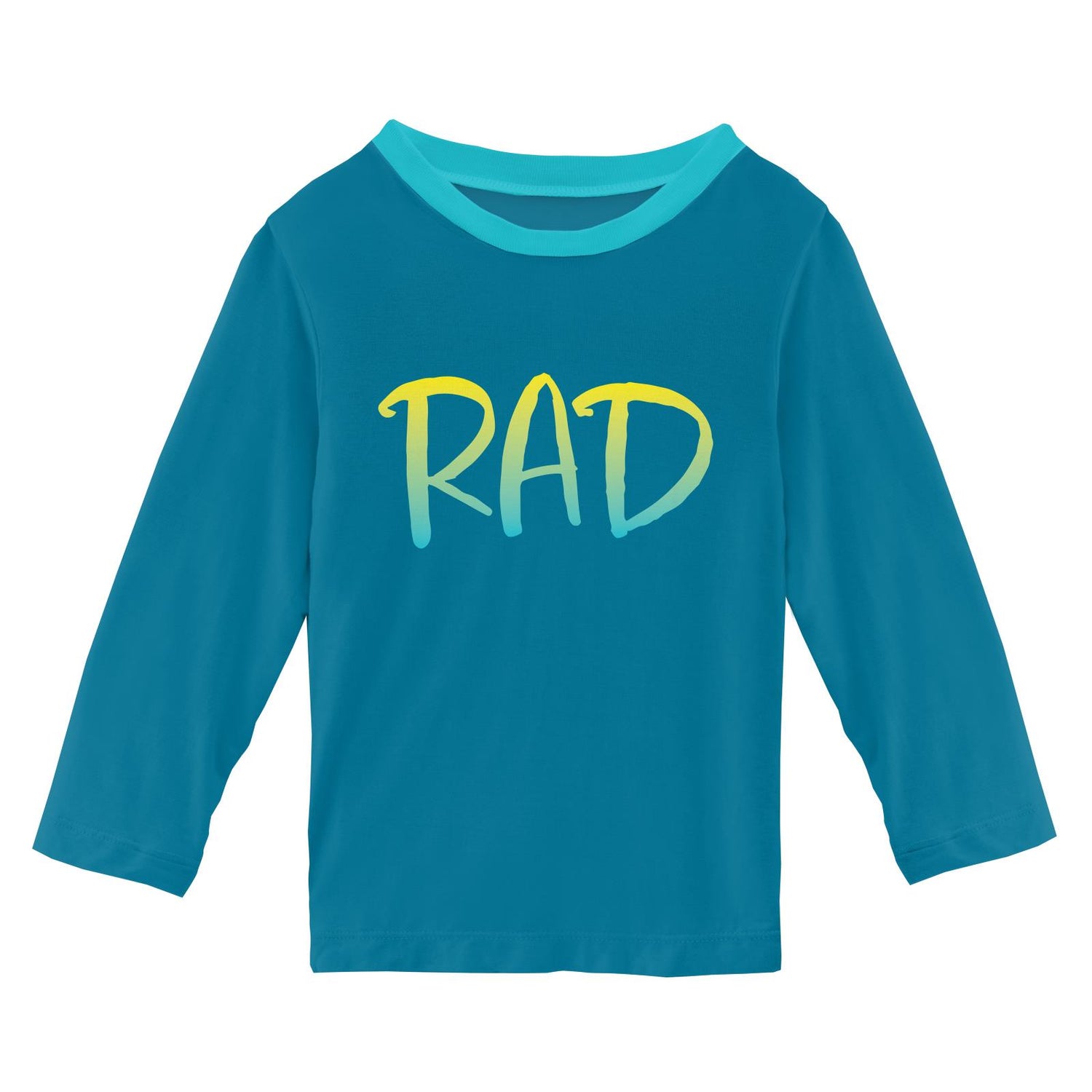 Long Sleeve Easy Fit Crew Neck Graphic Tee in Cerulean Blue RAD